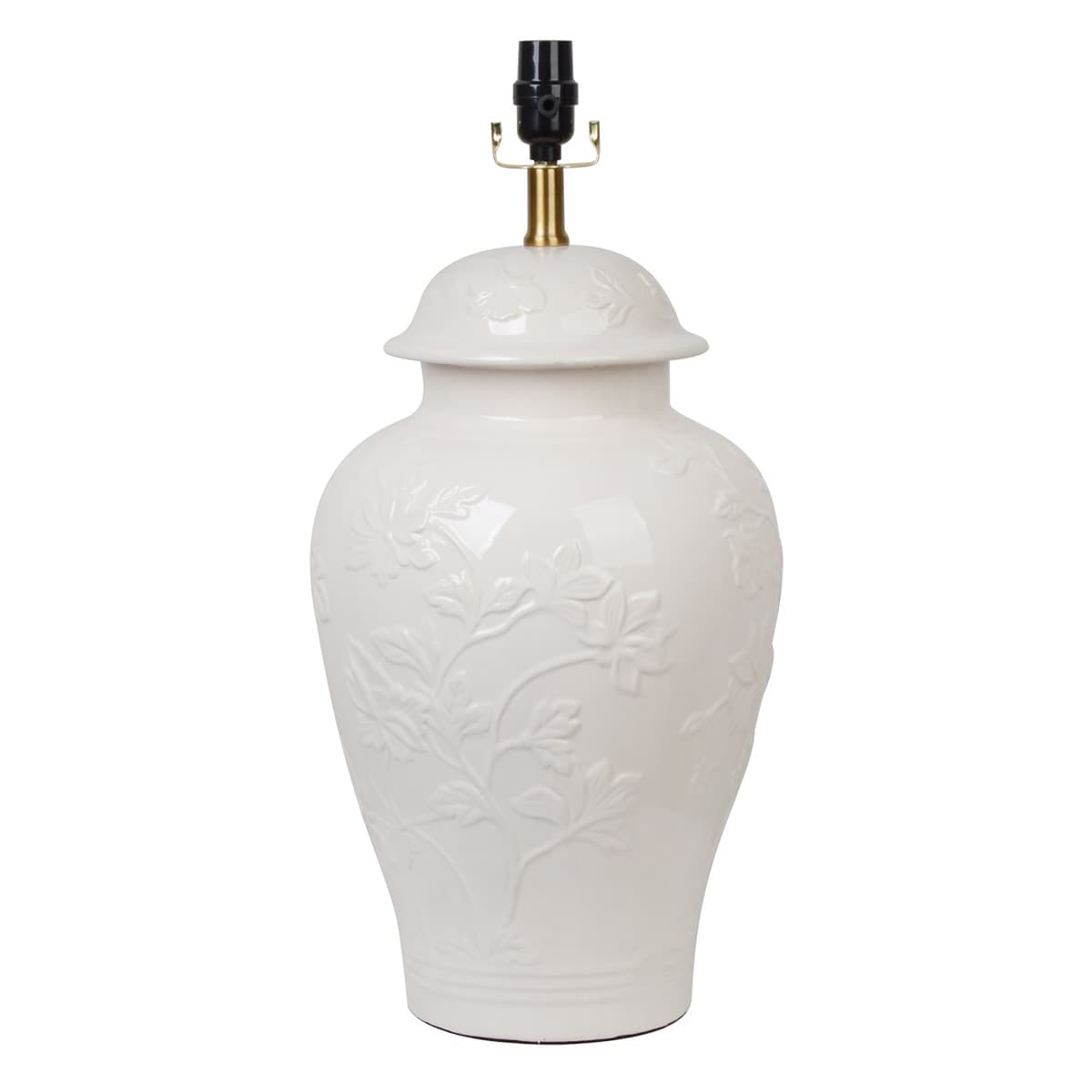 Off-White Ceramic Floral Emboss Medium Table Lamp Base, 20"