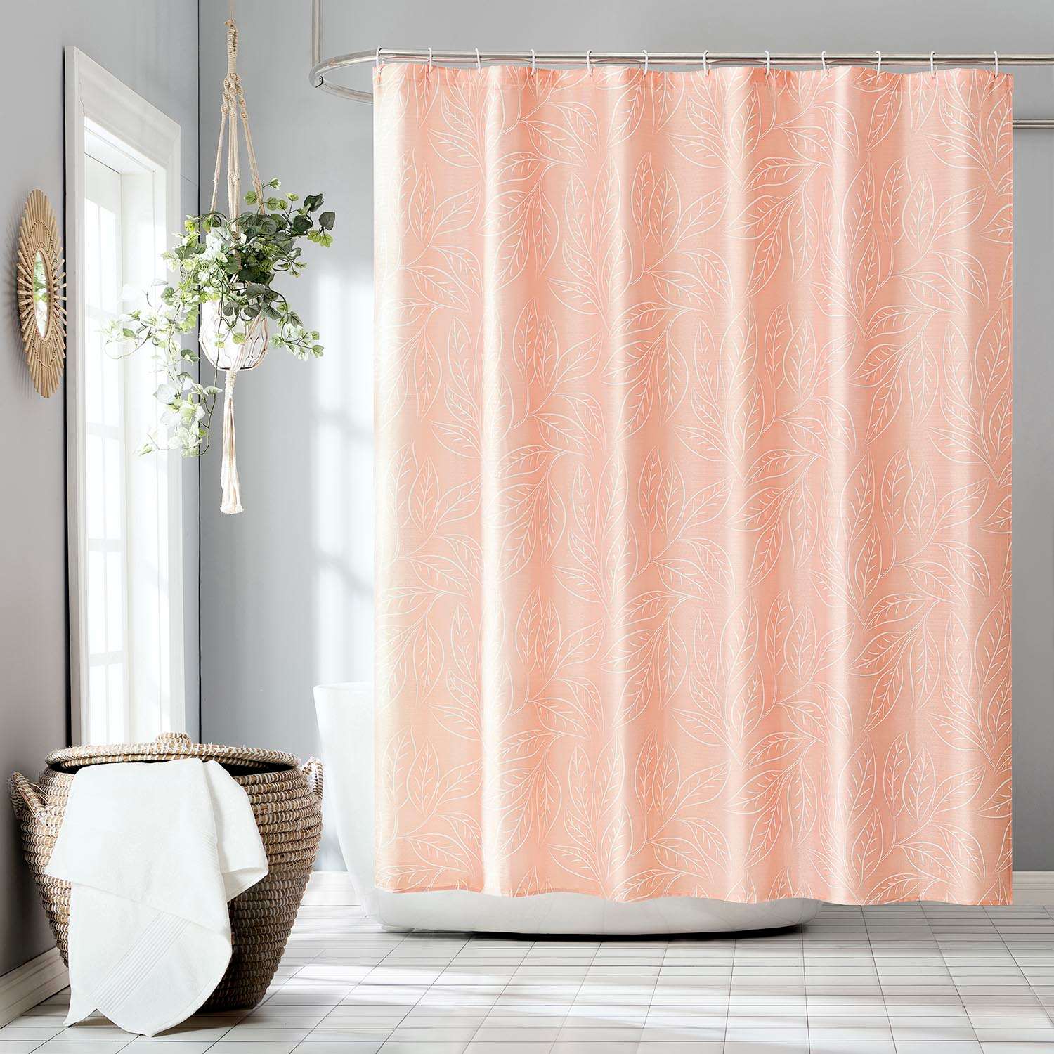 13-Piece Brampton Coral Leaves Shower Curtain Set, 70x72