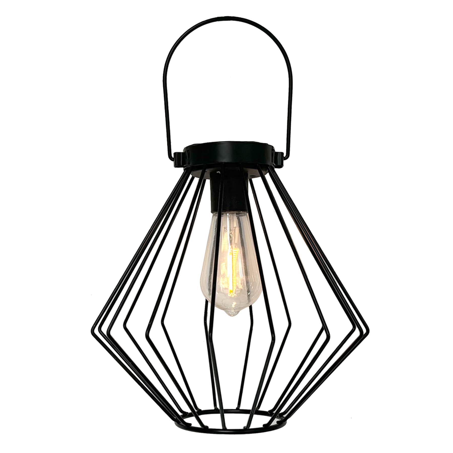 Black Metal Outdoor Solar Lantern, 12"