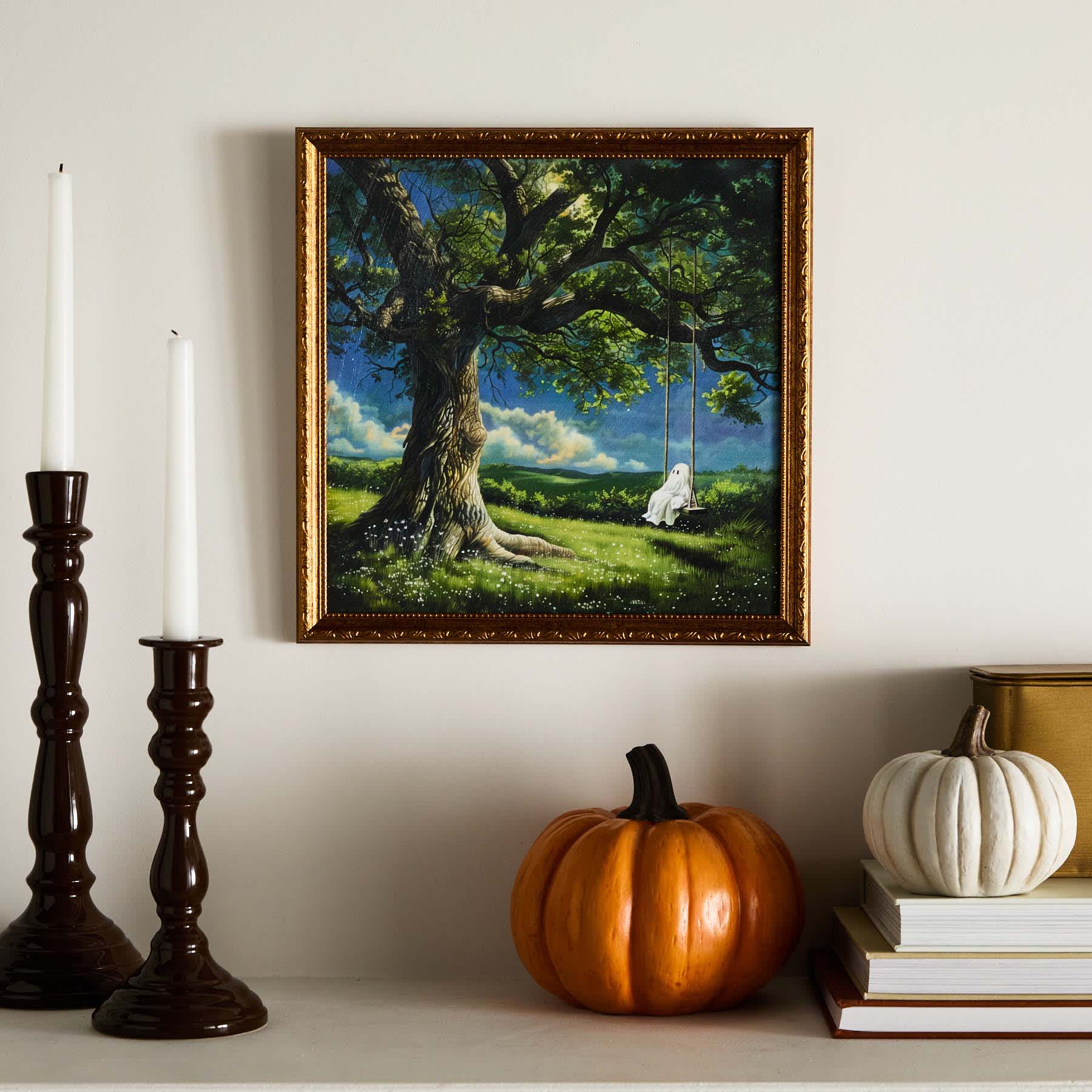 Ghost on a Swing Enhanced Canvas Wall Art, 12"