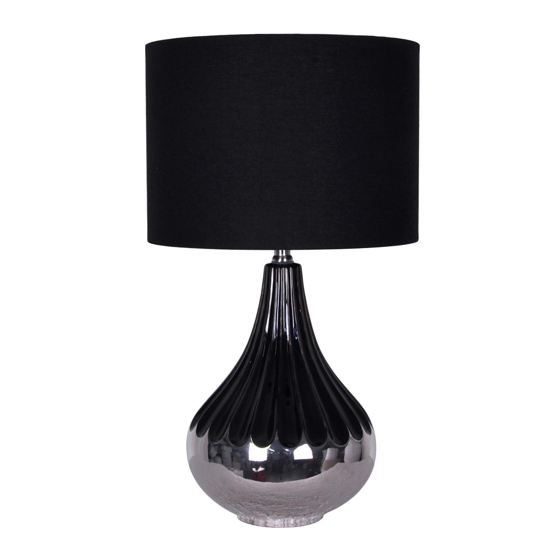 Crosby St. Black Metallic Ceramic Teardrop Table Lamp with Black Shade, 25"