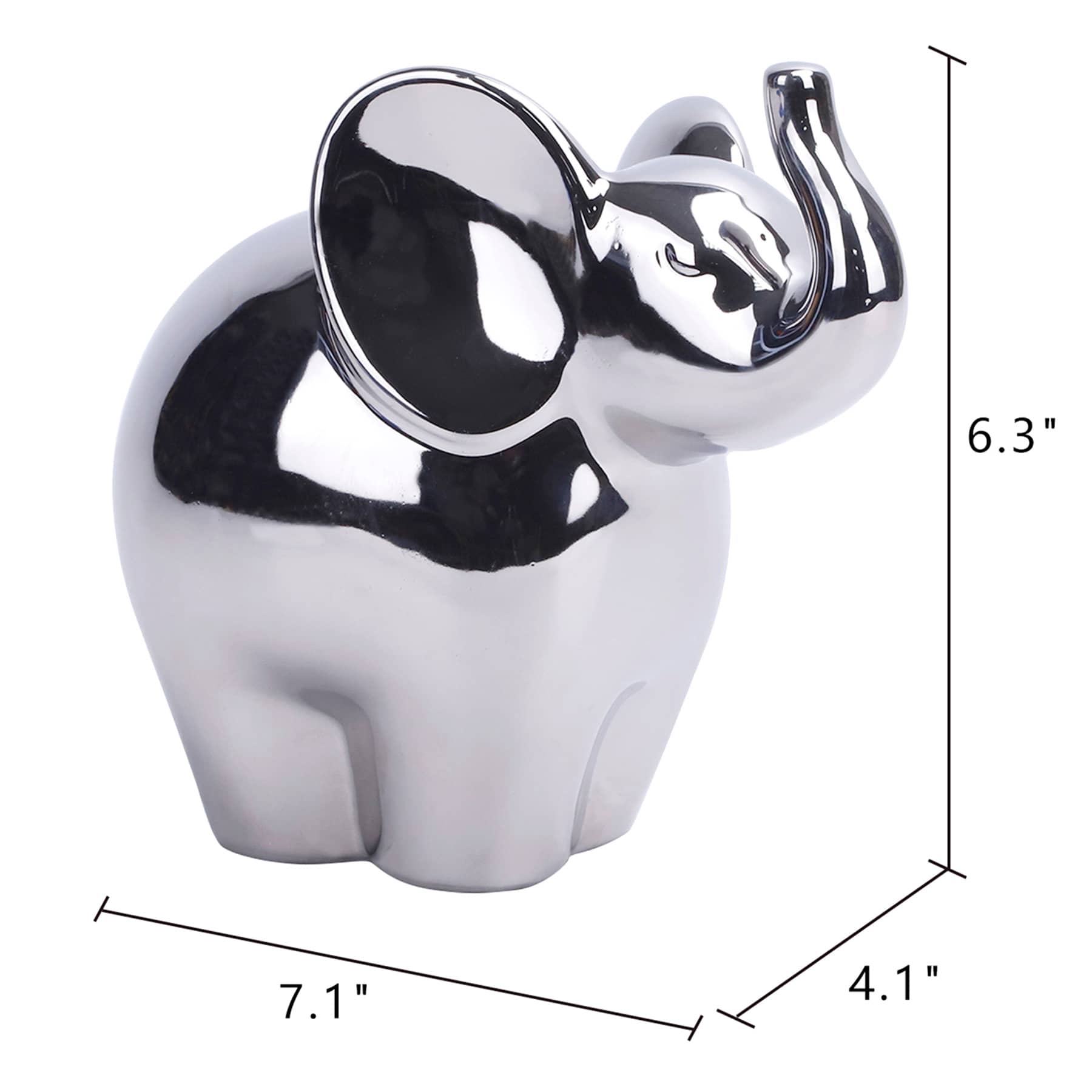 Silver Ceramic Elephant, 6"