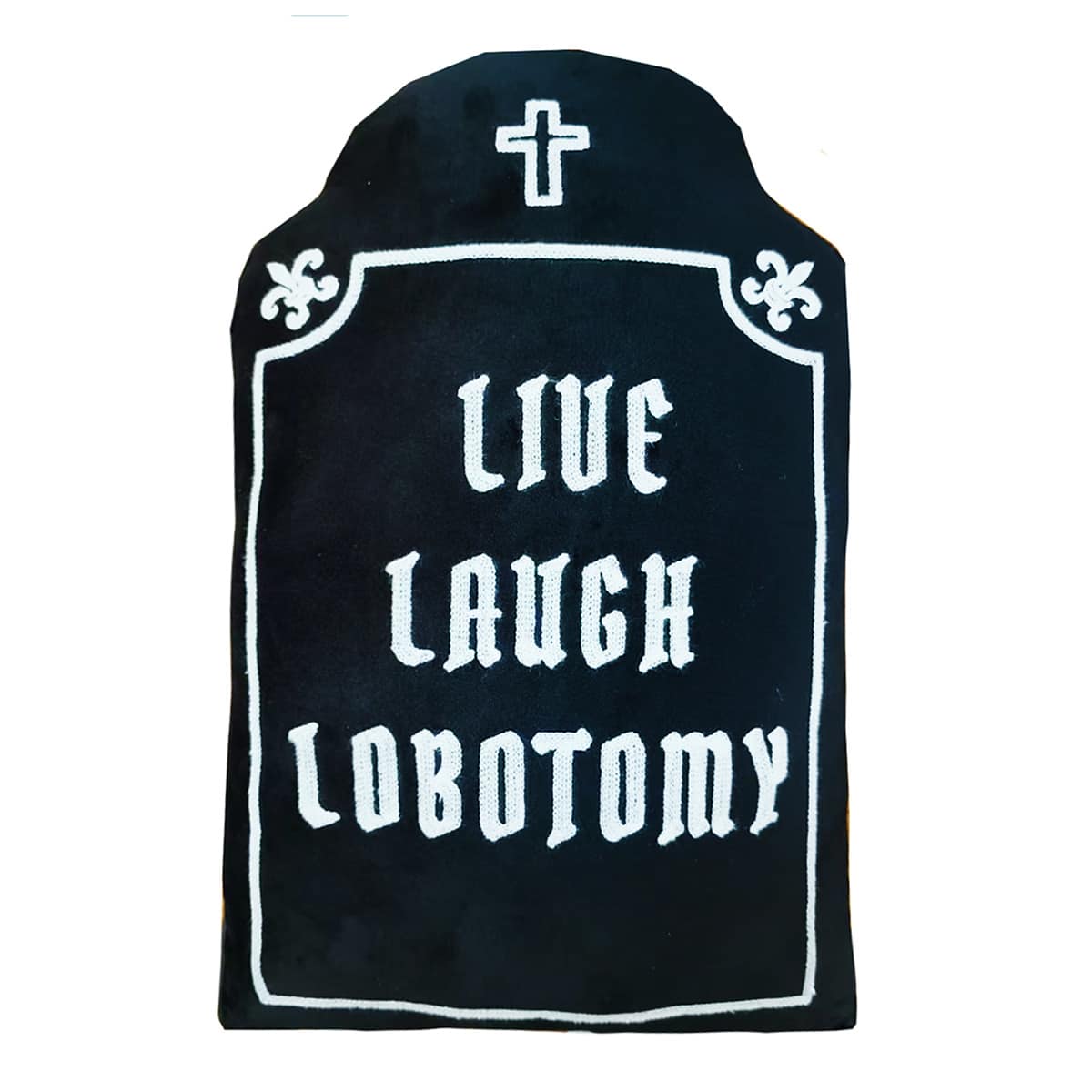 Midnight Shadows Live Laugh Lobotomy Headstone Shaped Throw Pillow, 18x12