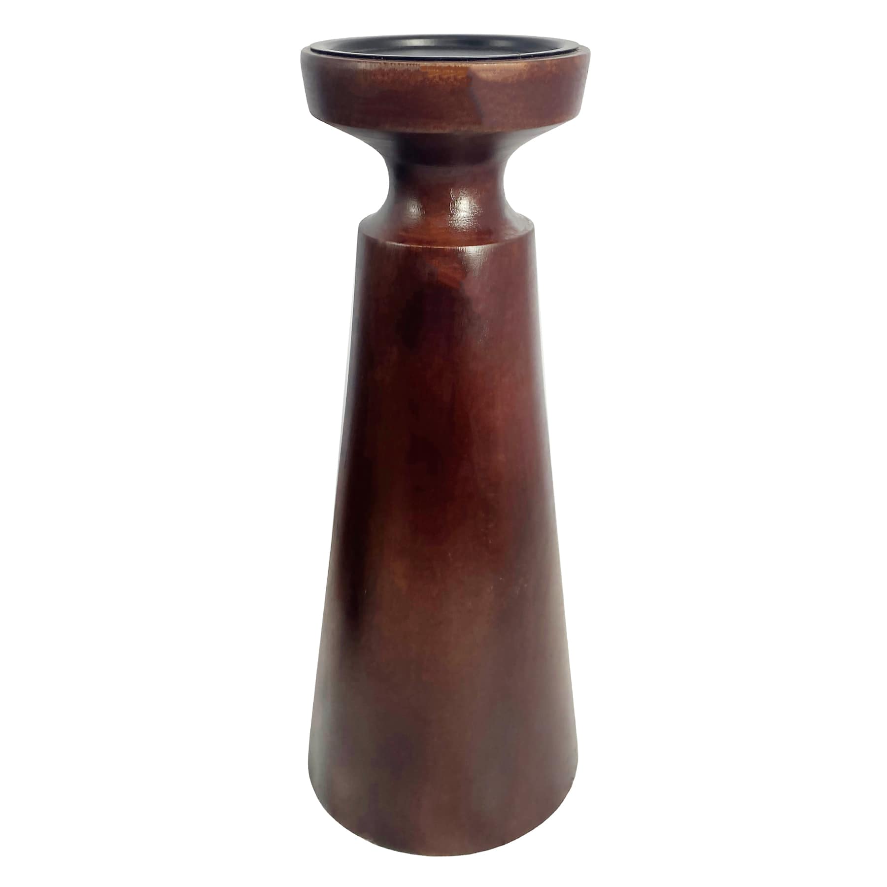 Dark Wooden Pillar Candle Holder, 12"
