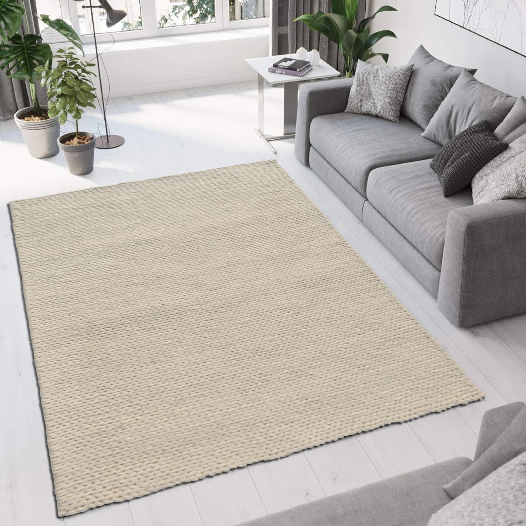 (A494) Honeybloom Ivory Chunky Knit Patterned Area Rug, 8x10
