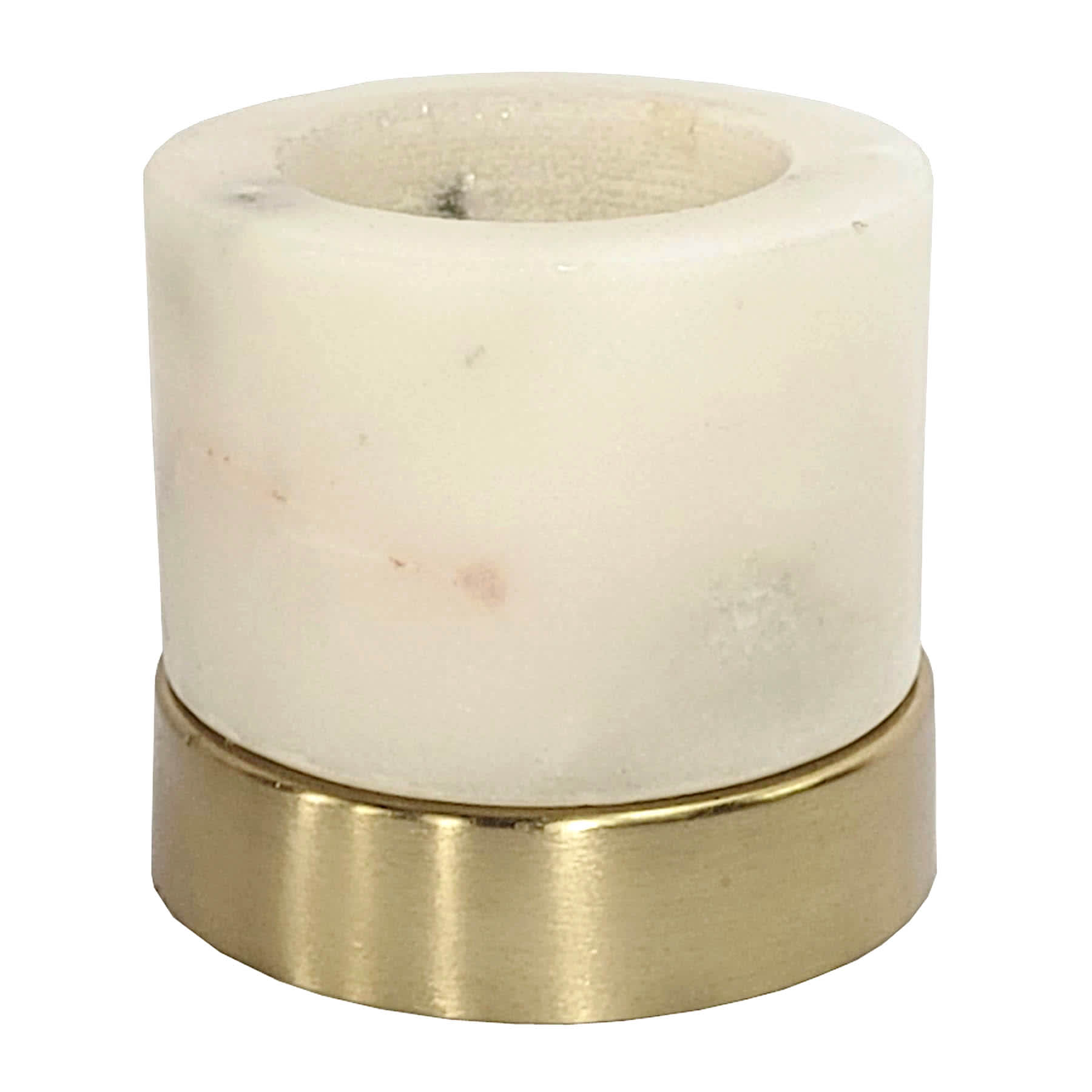 White Marble Cylinder with Gold Base Tealight Candle Holder, 3"
