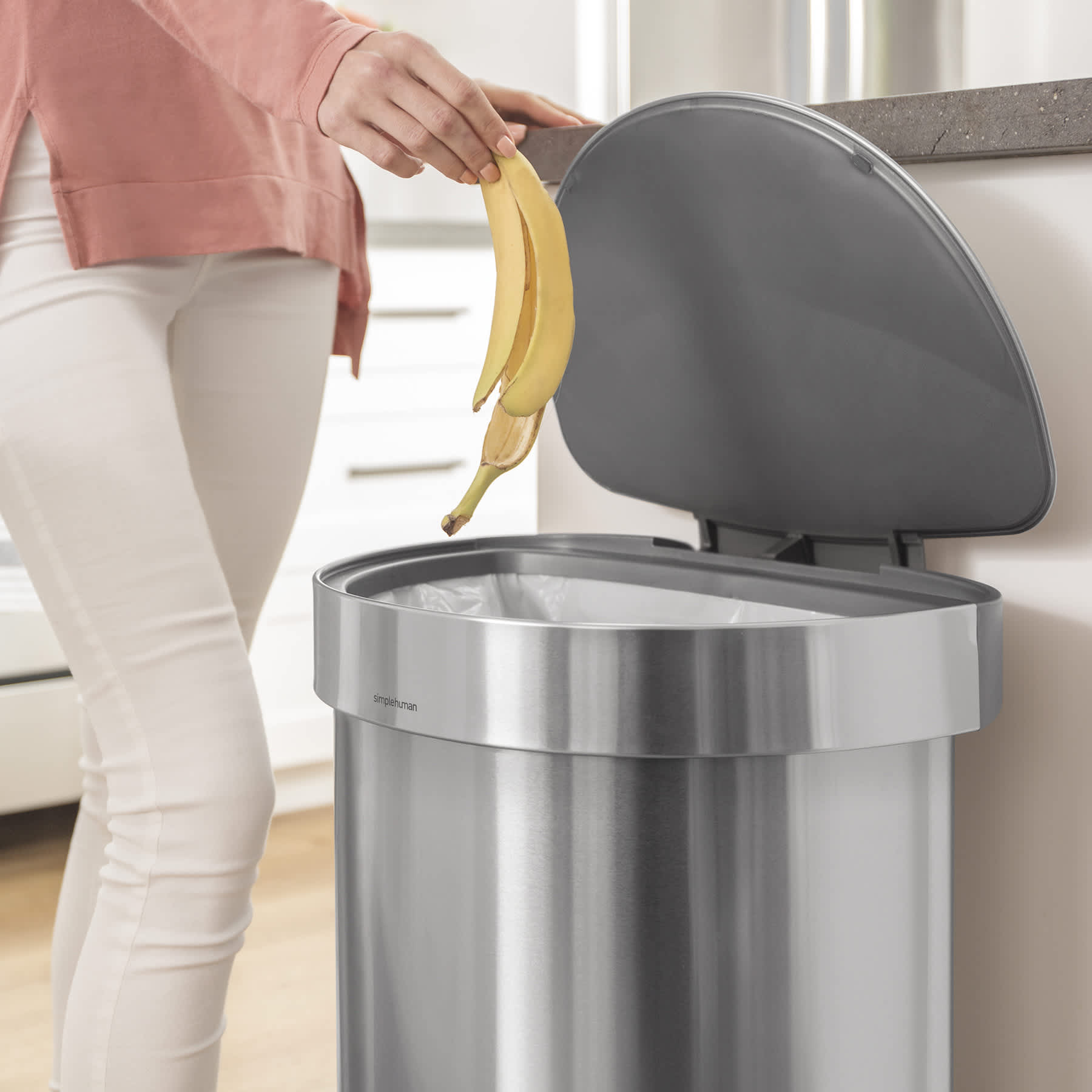 SimpleHuman Stainless Steel Semi-Round Liner Rim Step Trash Can, 45l (11.8gal)