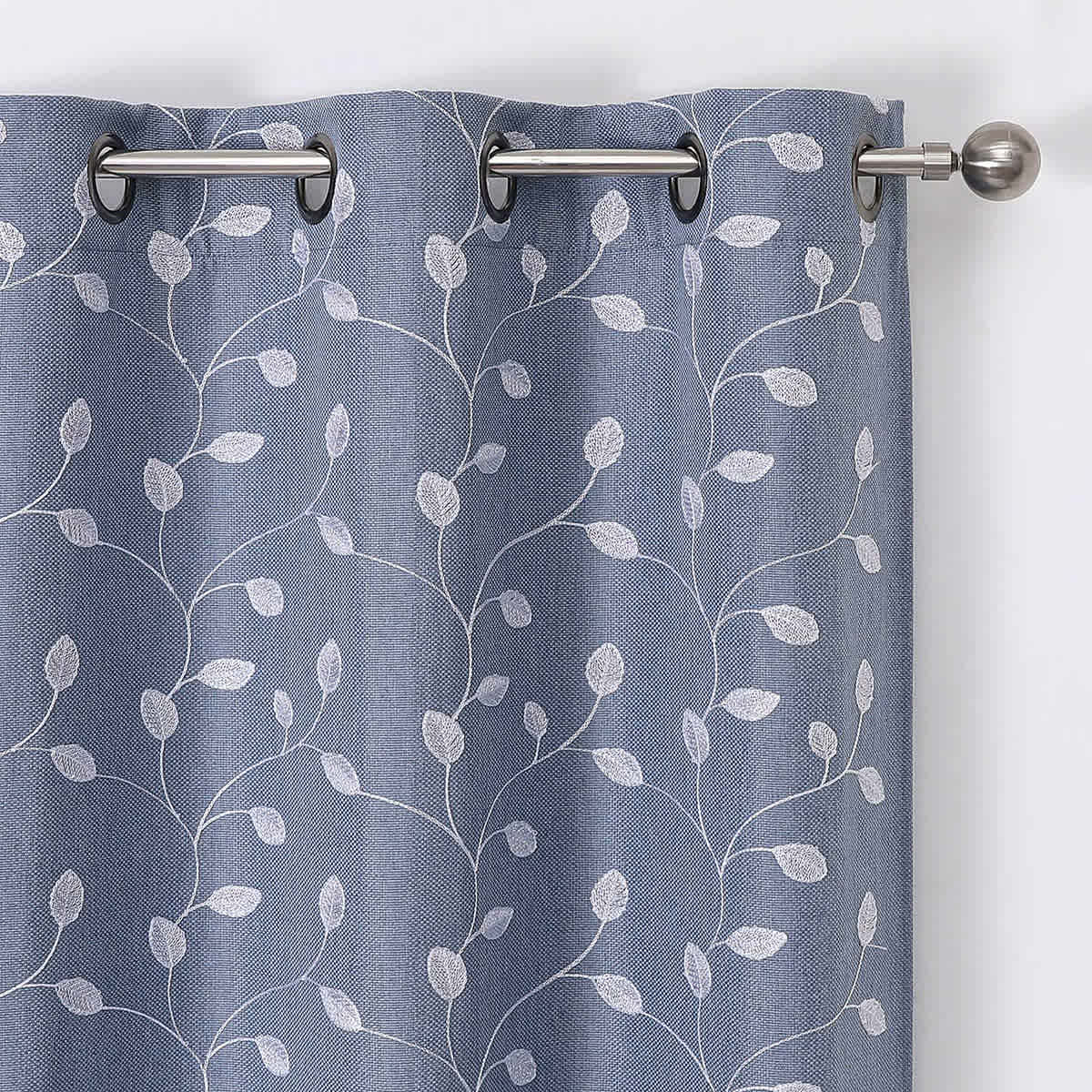 Blue Embroidered Blackout Grommet Curtain Panel, 84"