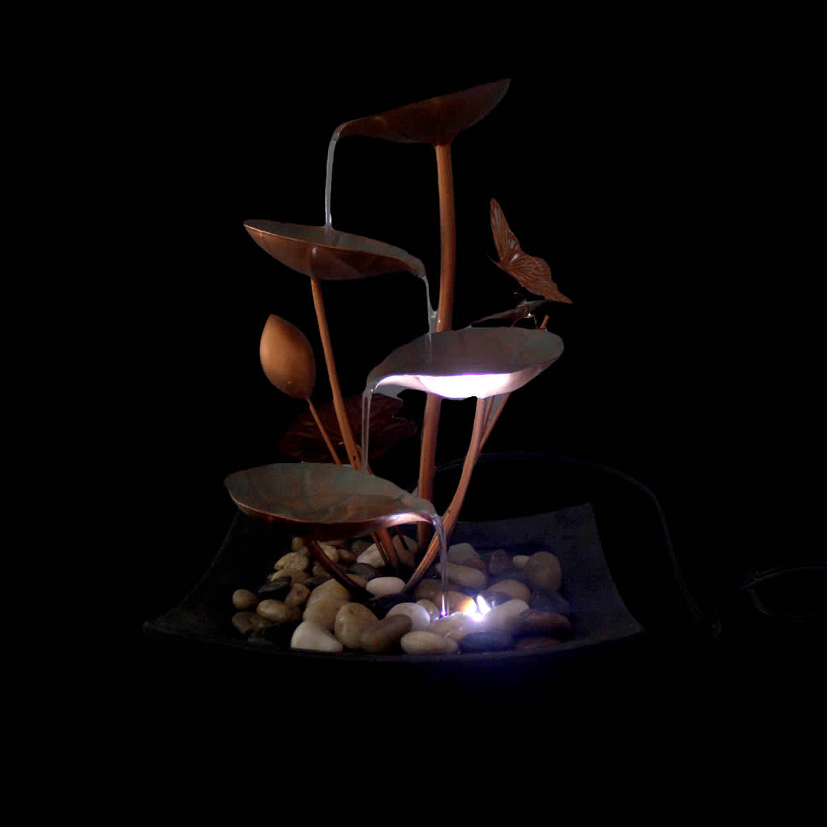 Lotus Table Outdoor Fountain With Light, 12"