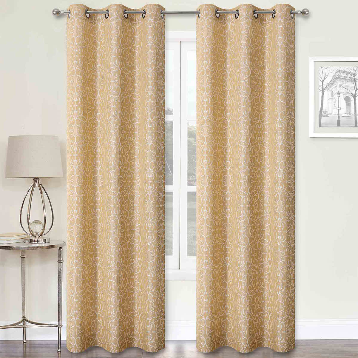 2-Pack Koa Gold Light Filtering Grommet Curtain Panel Set, 84"