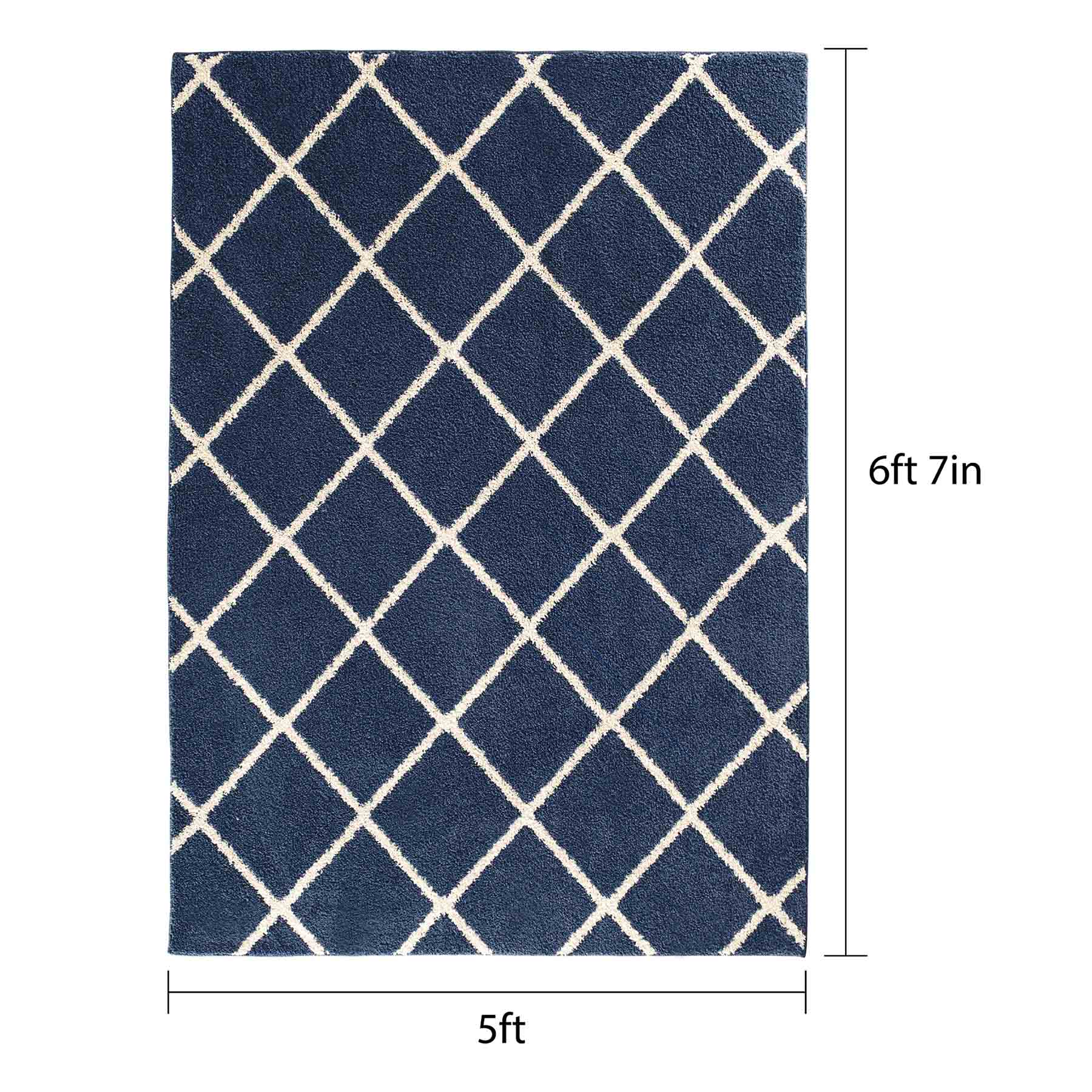 (D429) Brampton Blue Tufted Area Rug With Non-Slip Back, 5x7