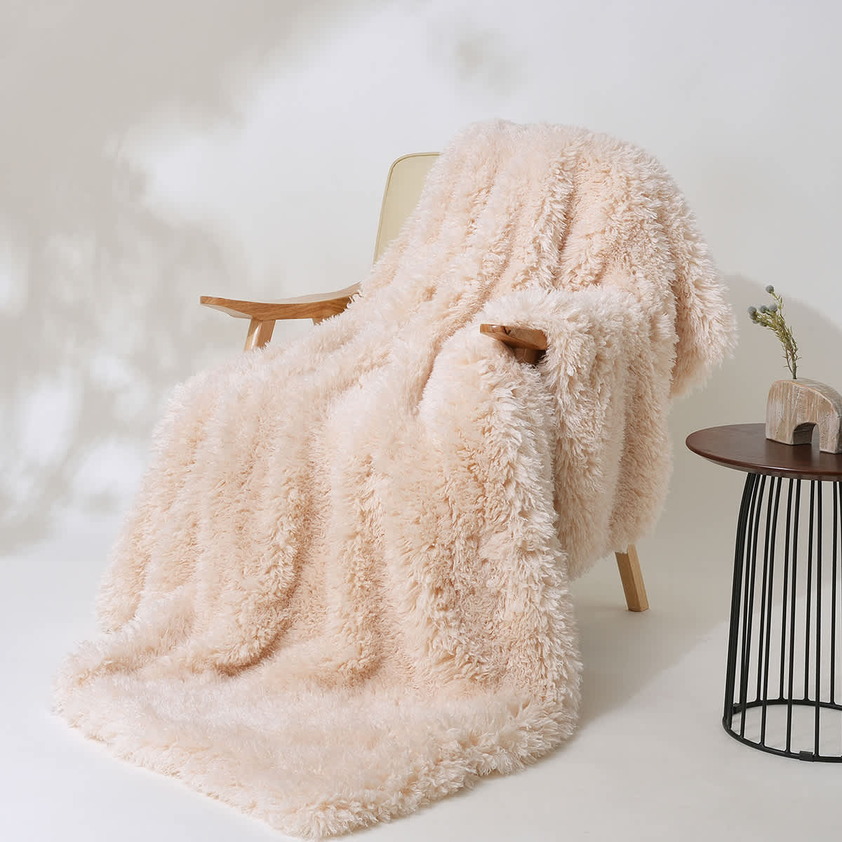Neutral Faux Fur Oversized Throw Blanket, 60x80