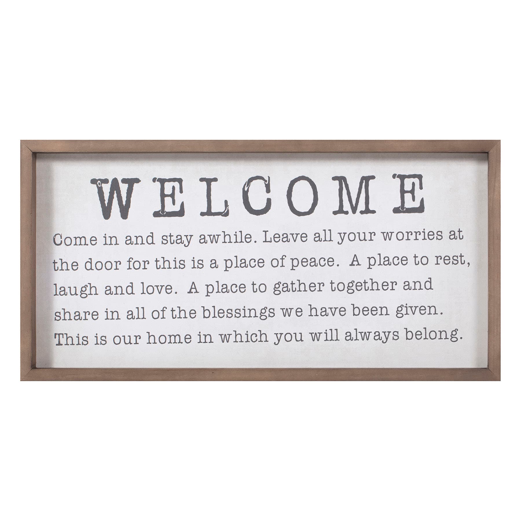Honeybloom Framed Welcome Sentiment Canvas Wall Sign, 20x10