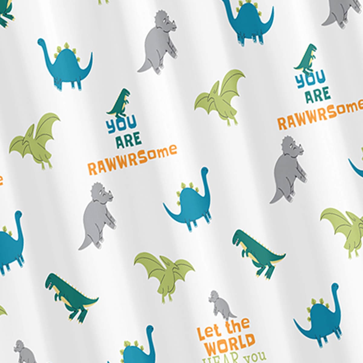 Tiny Dreamers Dinoskater Tossed Dino Shower Curtain, 72"