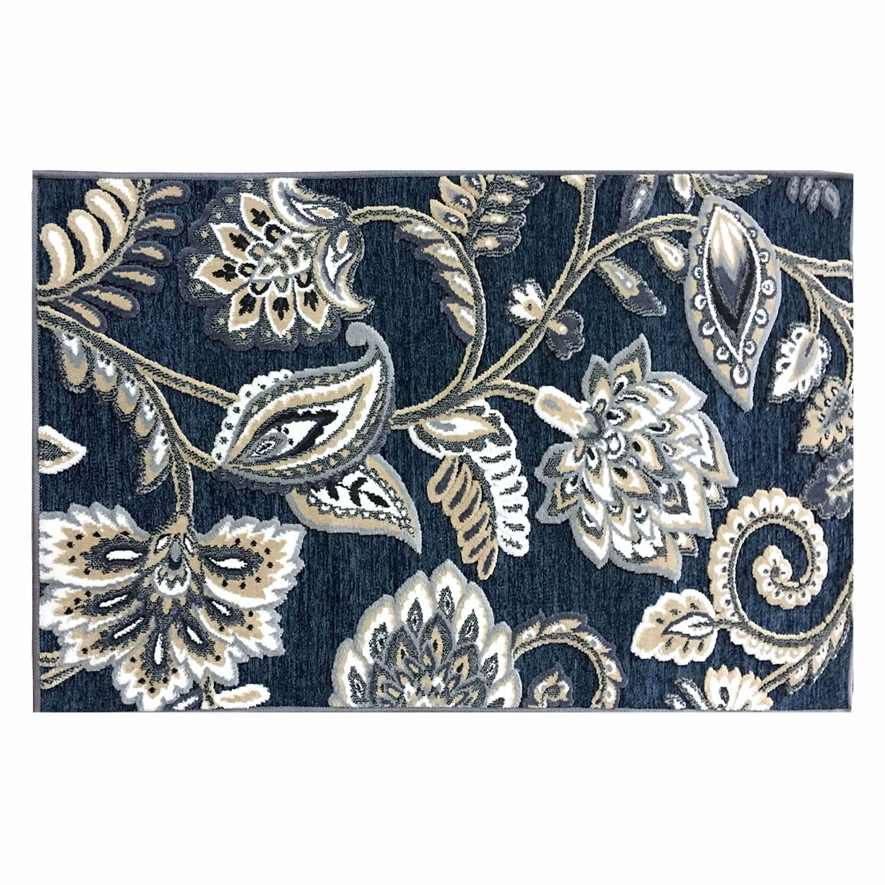 Arrington Navy Floral High-Low Washable Accent Rug, 2x4