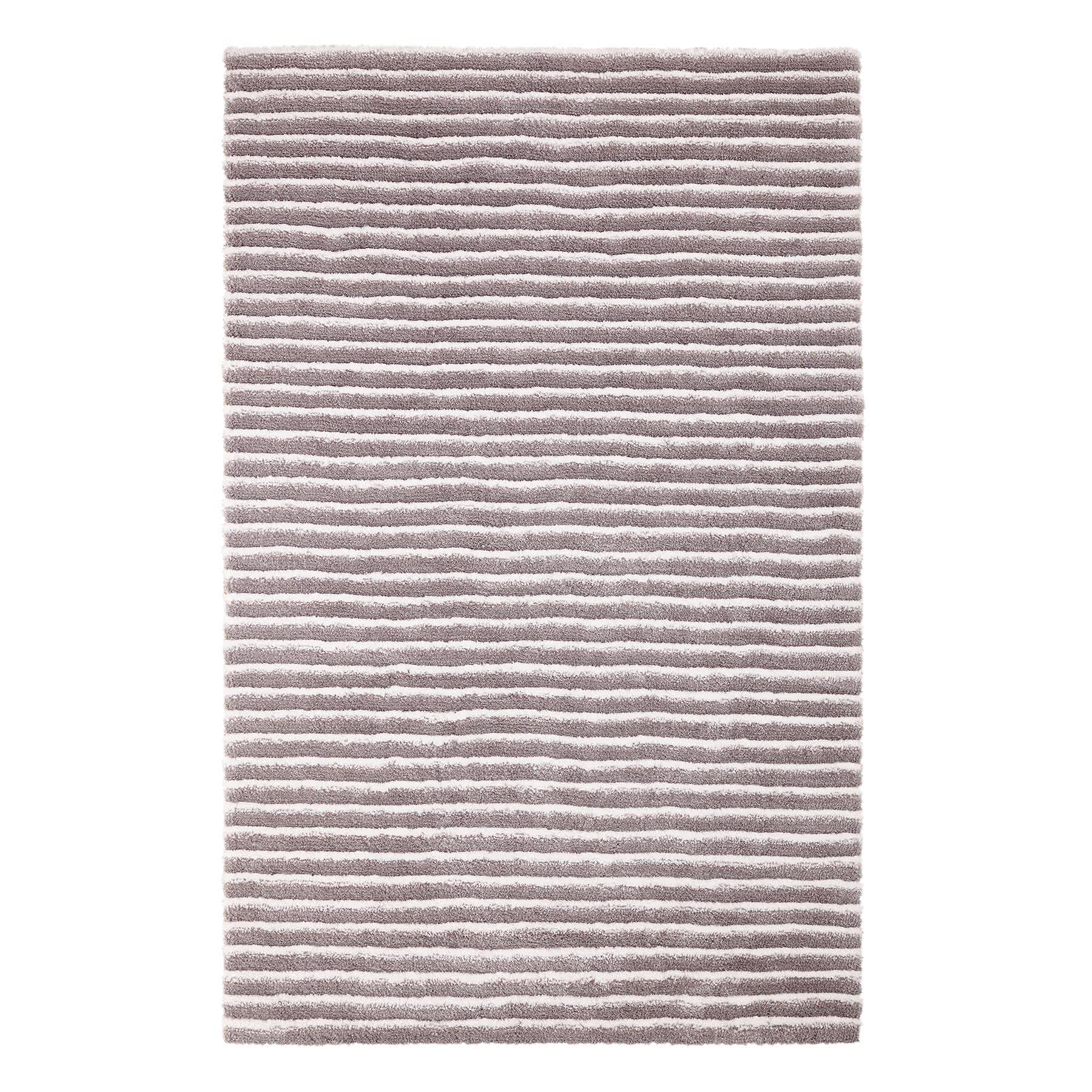 (A368) Silver Striped High-Low Microfiber Area Rug, 5x8