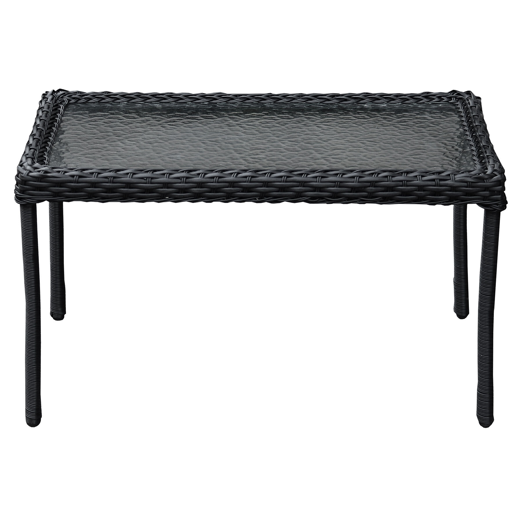 Tempered Glass Top Patio Wicker Coffee Table, Black