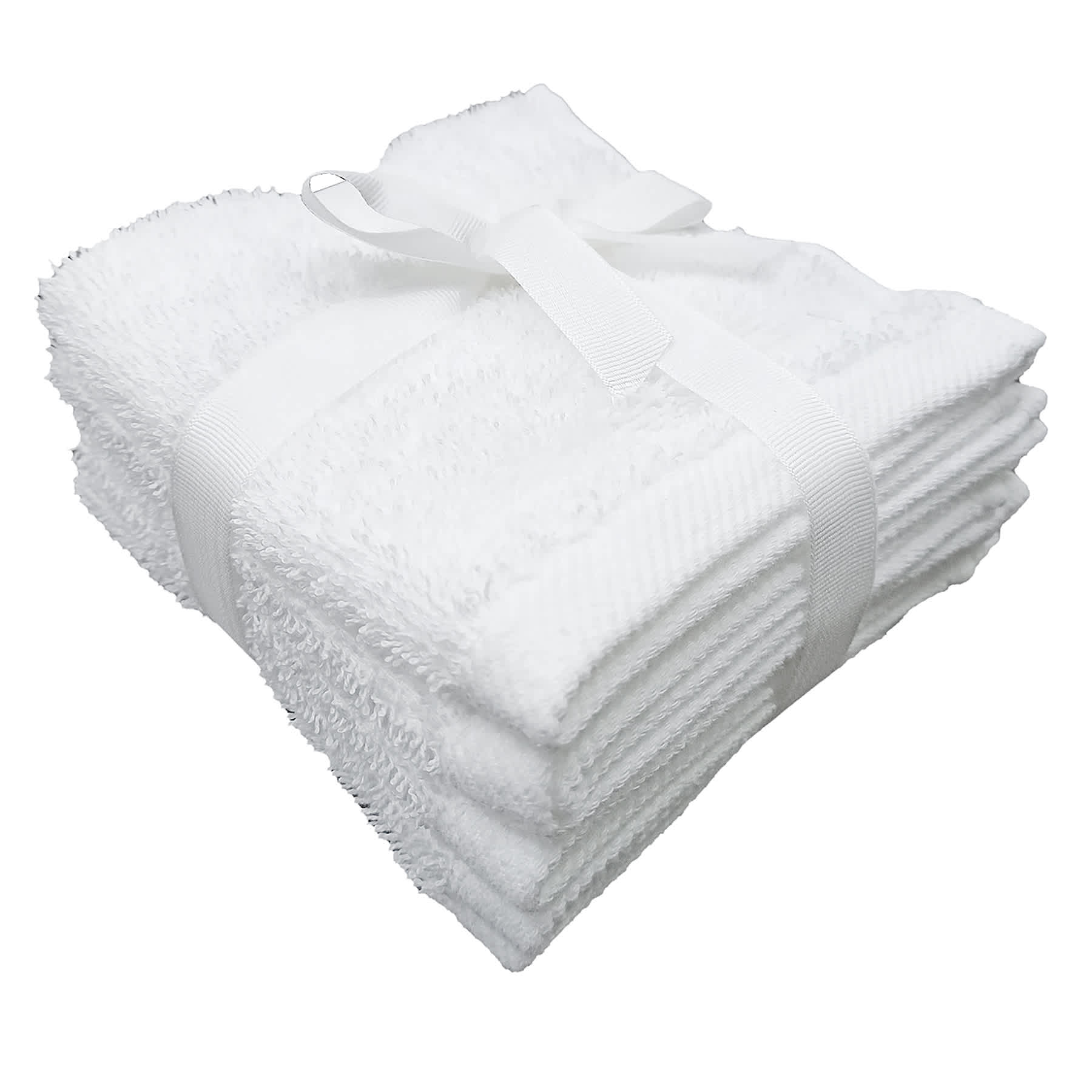 6-Pack White Cotton Washcloths, 12"