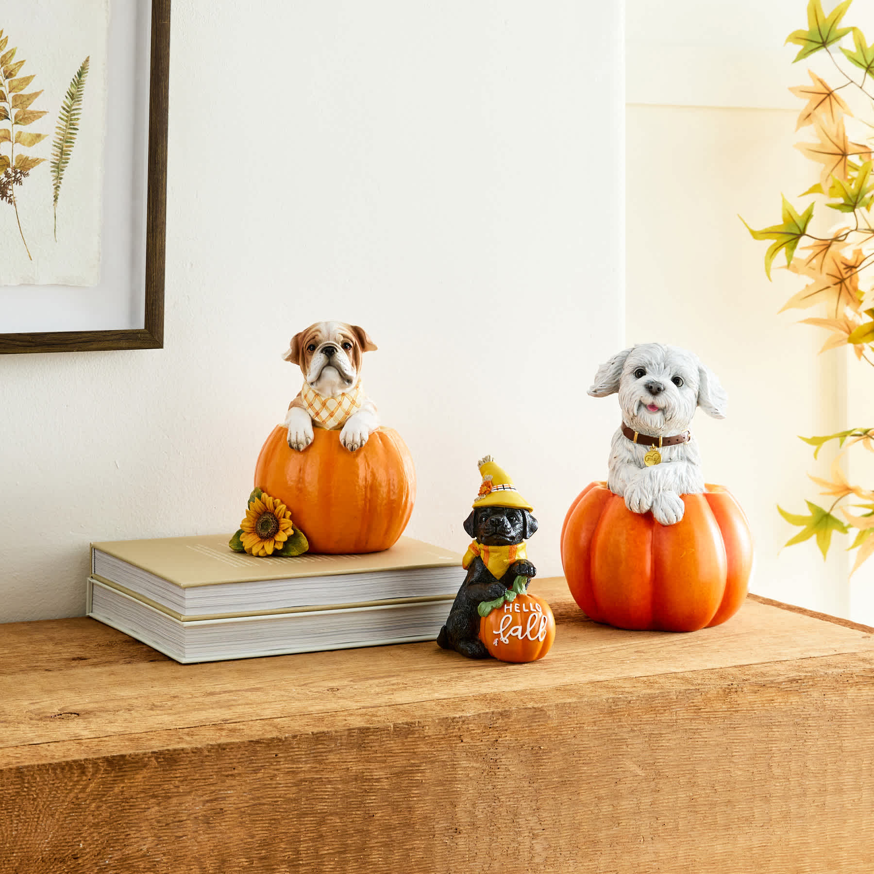 Homespun Harvest Dog Sitting in Pumpkin, 7.3"