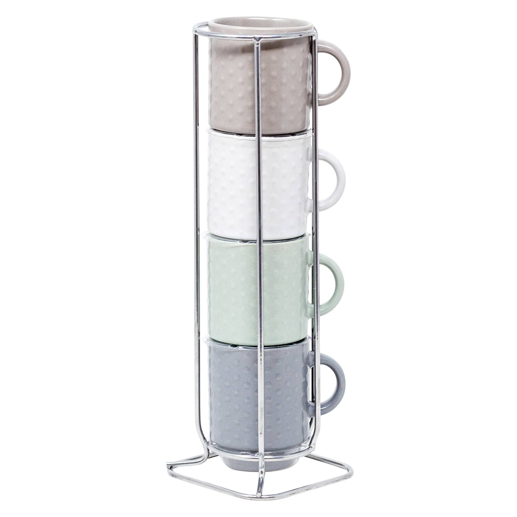 Set of 4 Stacked Embossed Espresso Mugs, 3oz