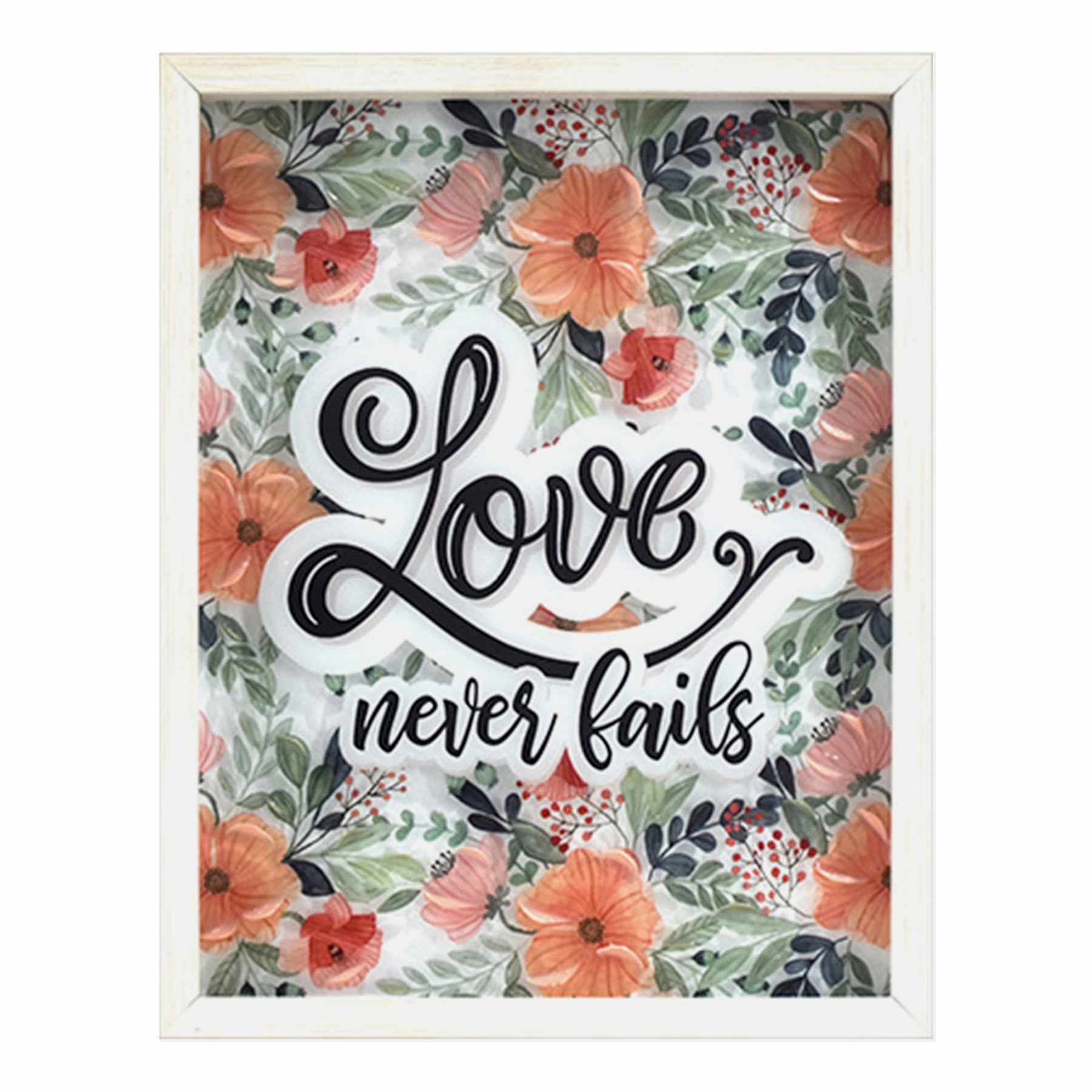 Glass Framed Love Never Fails Framed Print Wall Art, 11x14