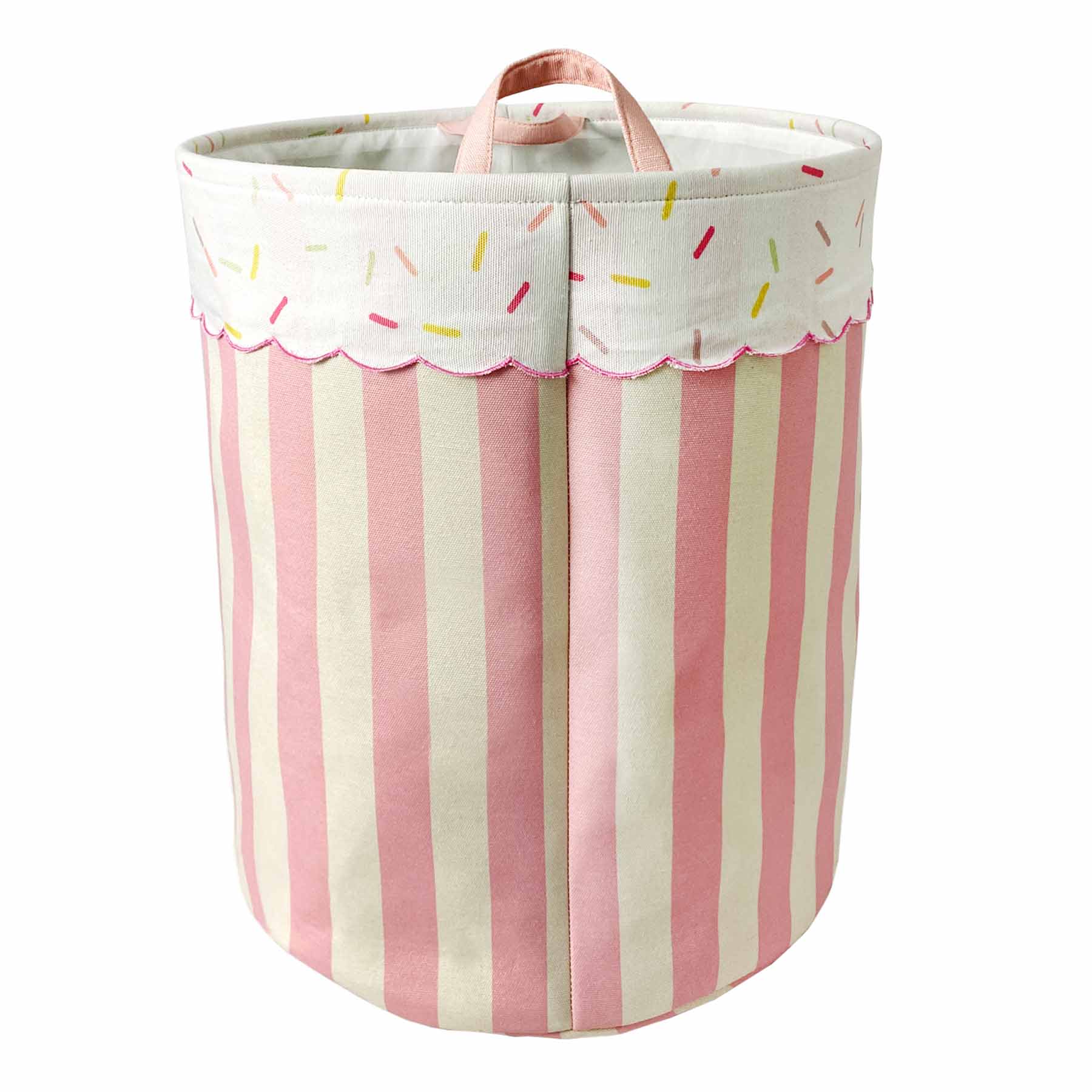 Pink & White Striped Laundry Hamper
