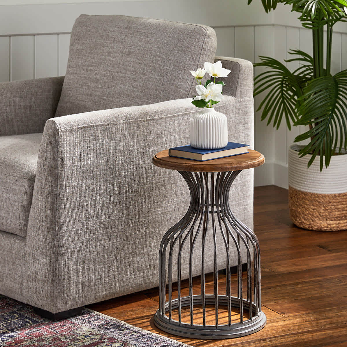 Wood & Metal Accent Table, Silver