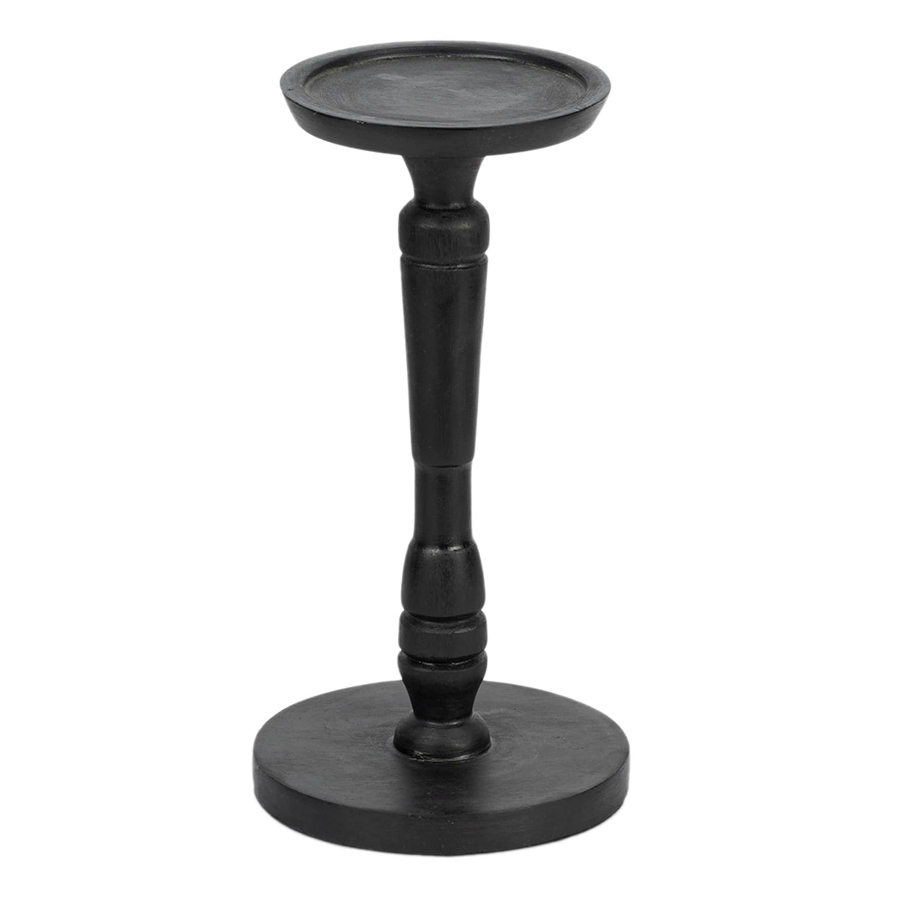Black Wooden Candle Holder, 8"