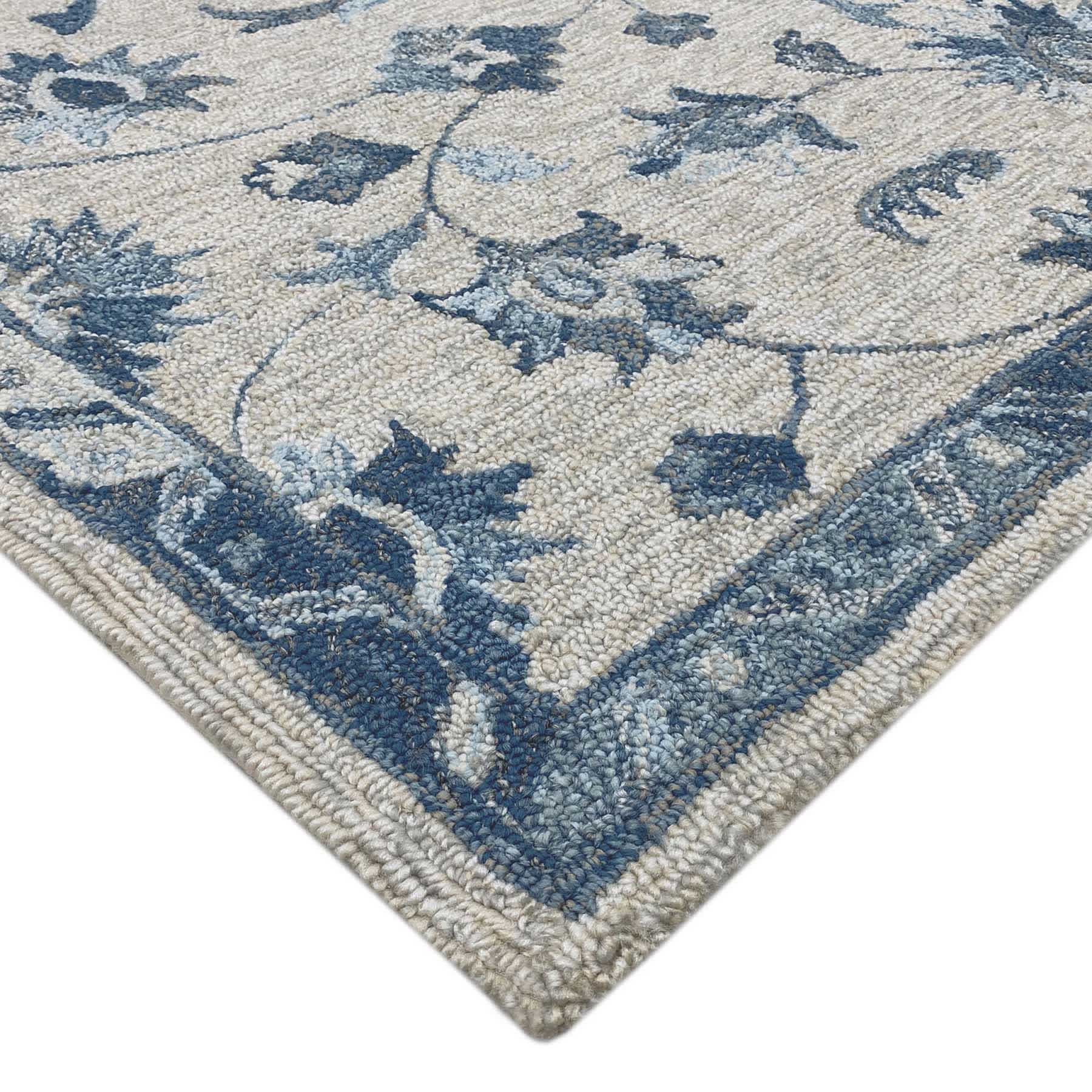 (A502) Providence Tacoma Blue Floral Hooked Area Rug, 8x10
