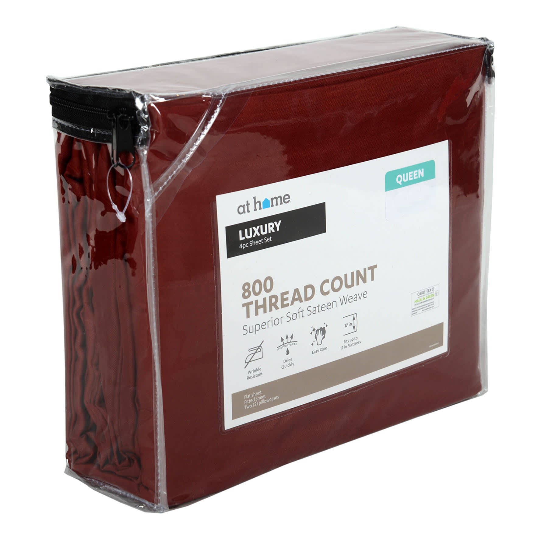 4-Piece Red 800 Thread Count Luxury Sheet Set, Queen