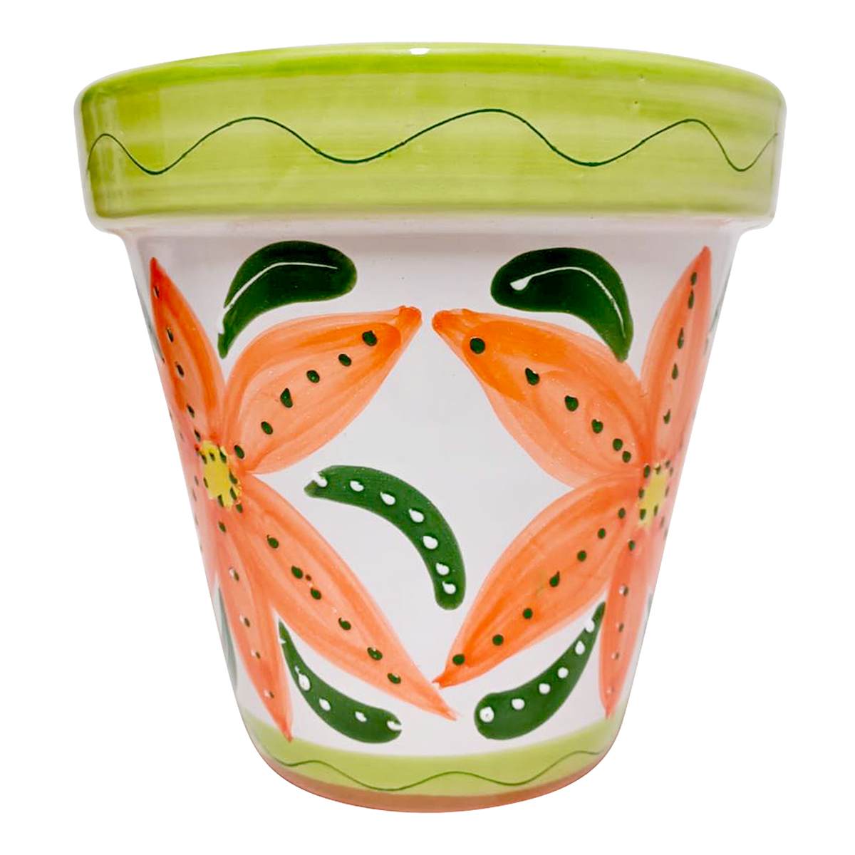 Hand Painted Spanish Orange Flower Outdoor Planter, Medium