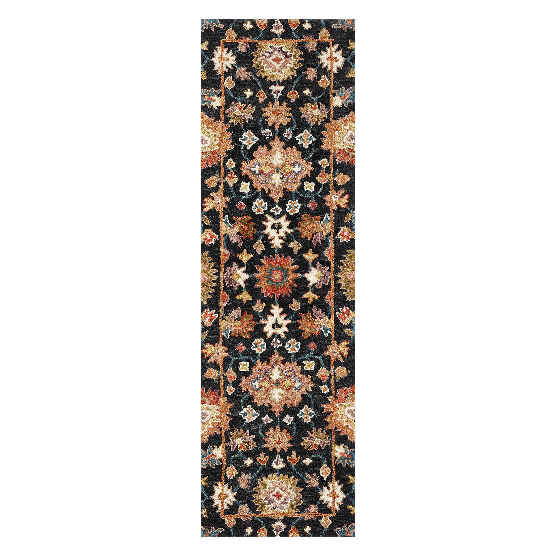 (A510) Pierce Black & Multicolor Floral Design Runner, 2x7