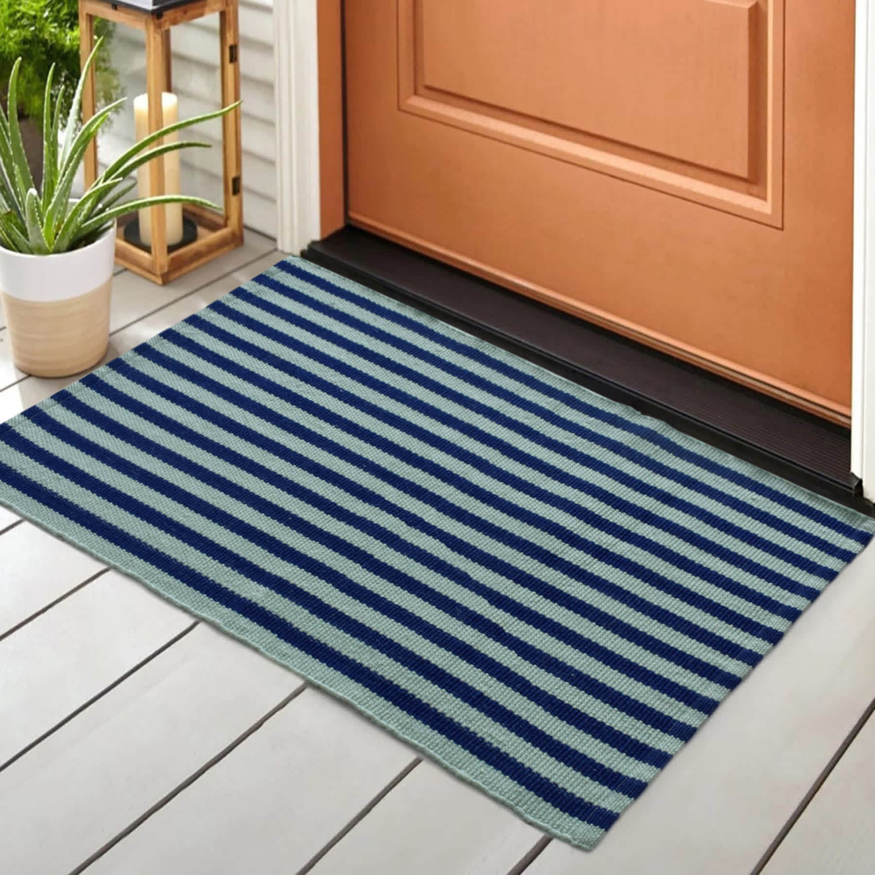Teal/Blue Striped Woven Pet Layering Rug 24X36