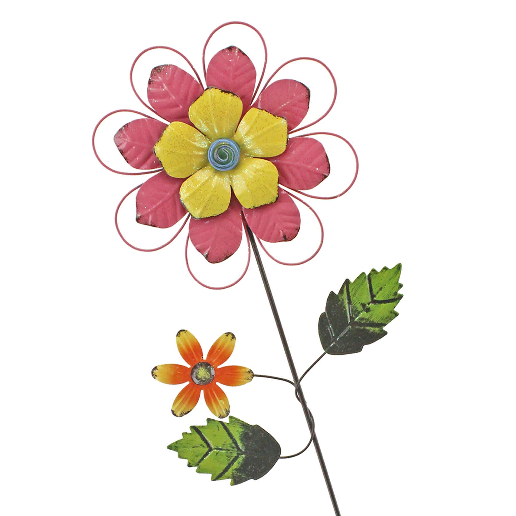 Pink Metal Flower Yard Stake, 28"