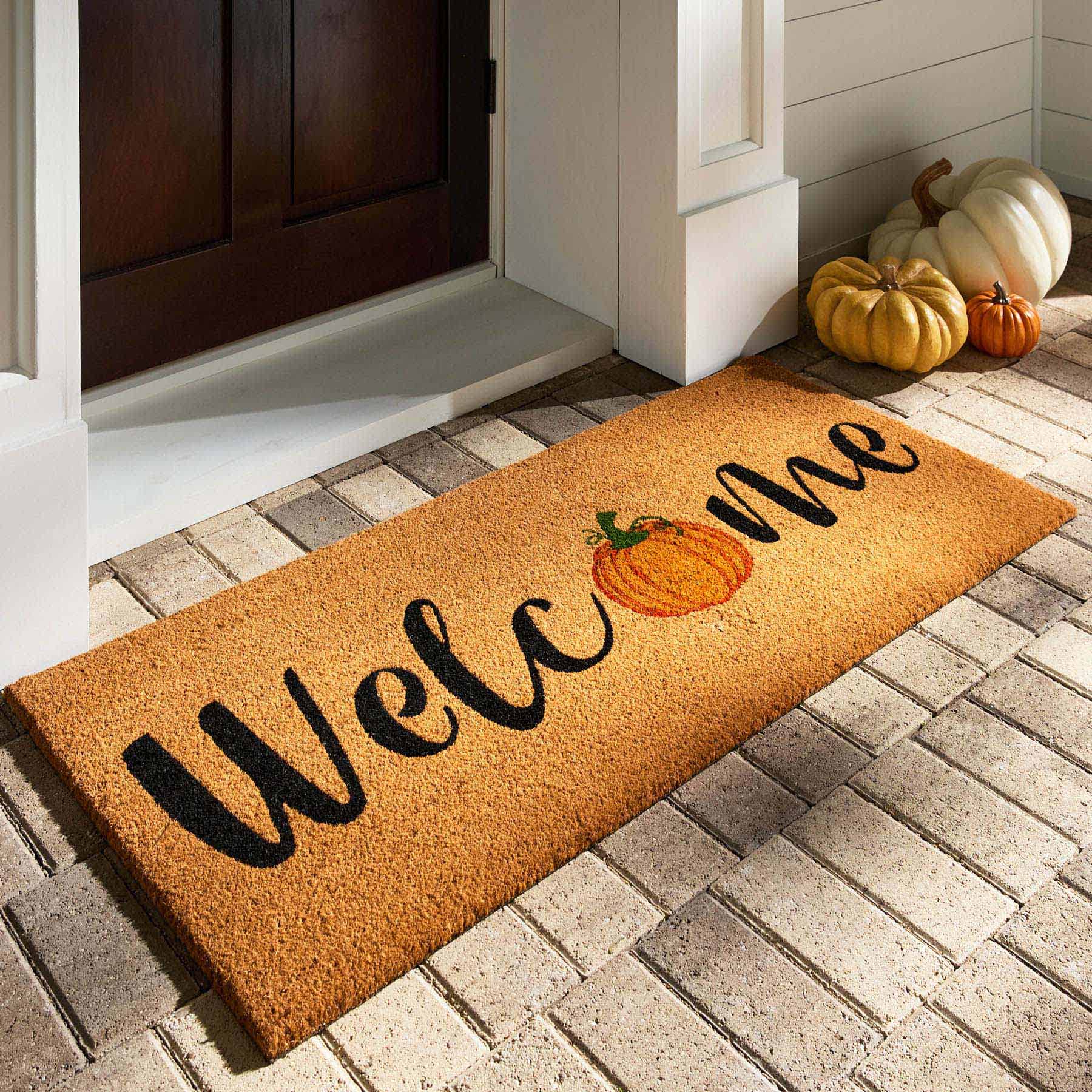 Welcome Pumpkin Coir Mat, 22x47