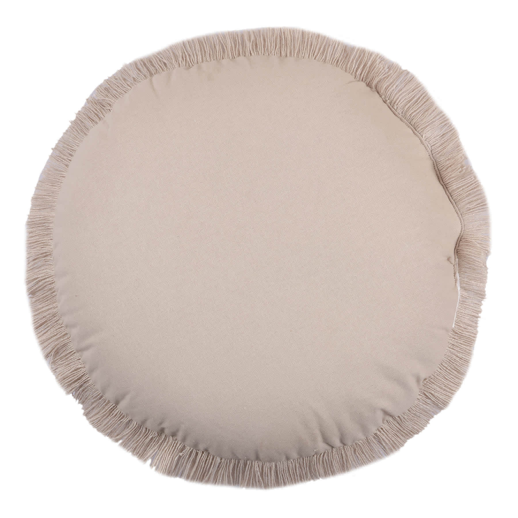 Found & Fable Taupe Knitted Round Throw Pillow with Fringe, 16"