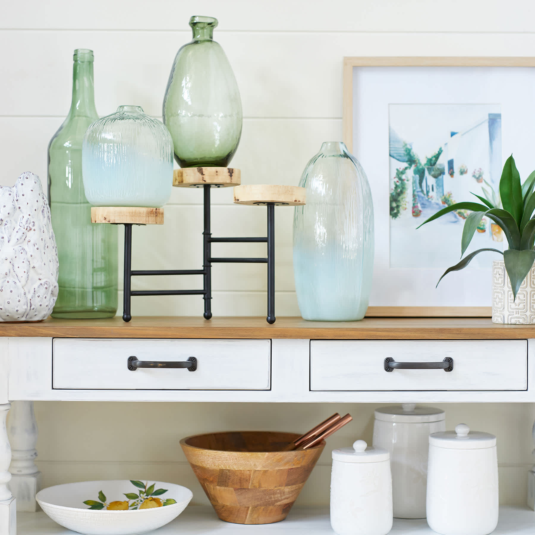 Green Recycled Glass Bottle Vase, 12"