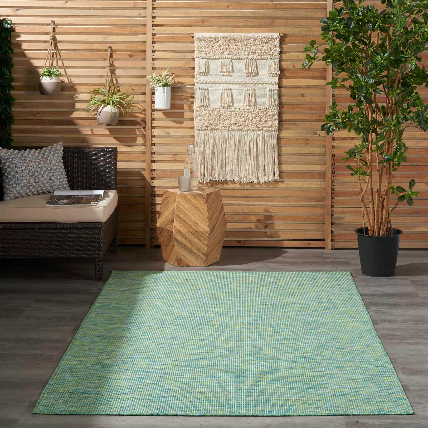 (E522) Positano Blue & Green Outdoor Area Rug, 5x7