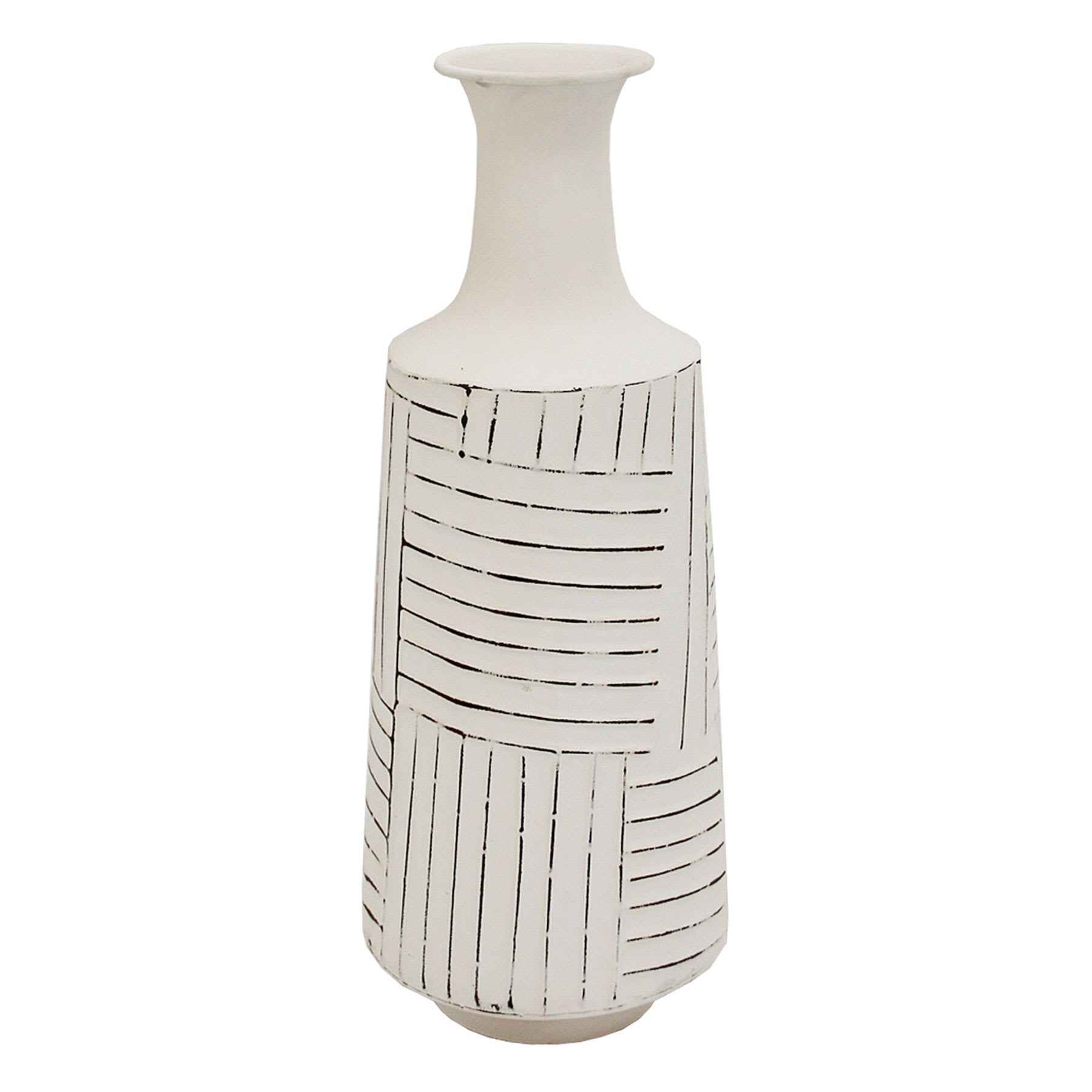 Distressed White Metal Vase, 17"