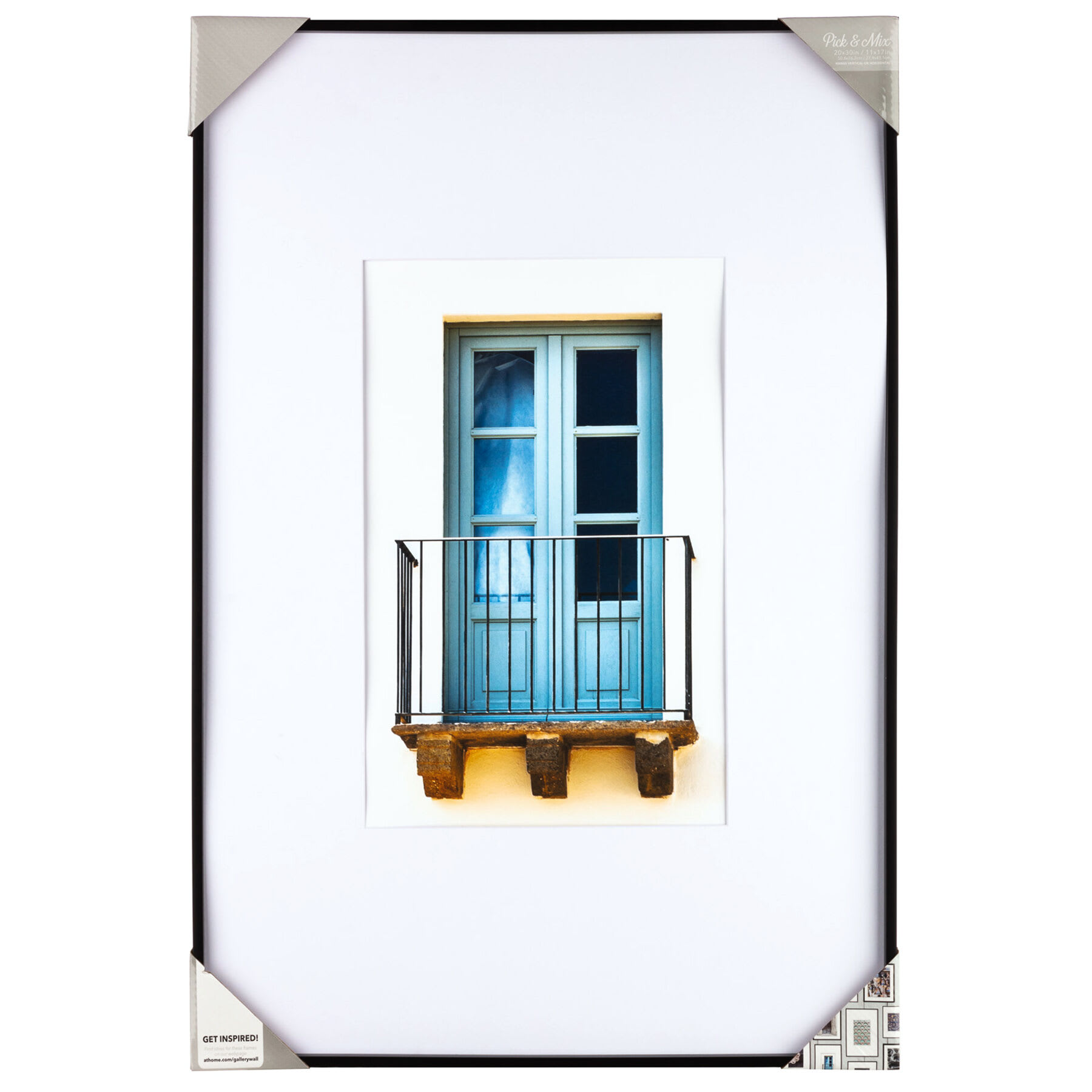 20x30 Matted To 11x17 Thin Black Linear with White Mat Photo Wall Frame