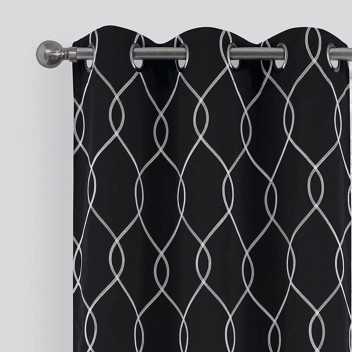 2-Pack Black Embroidered Blackout Grommet Curtain Panels, 84"