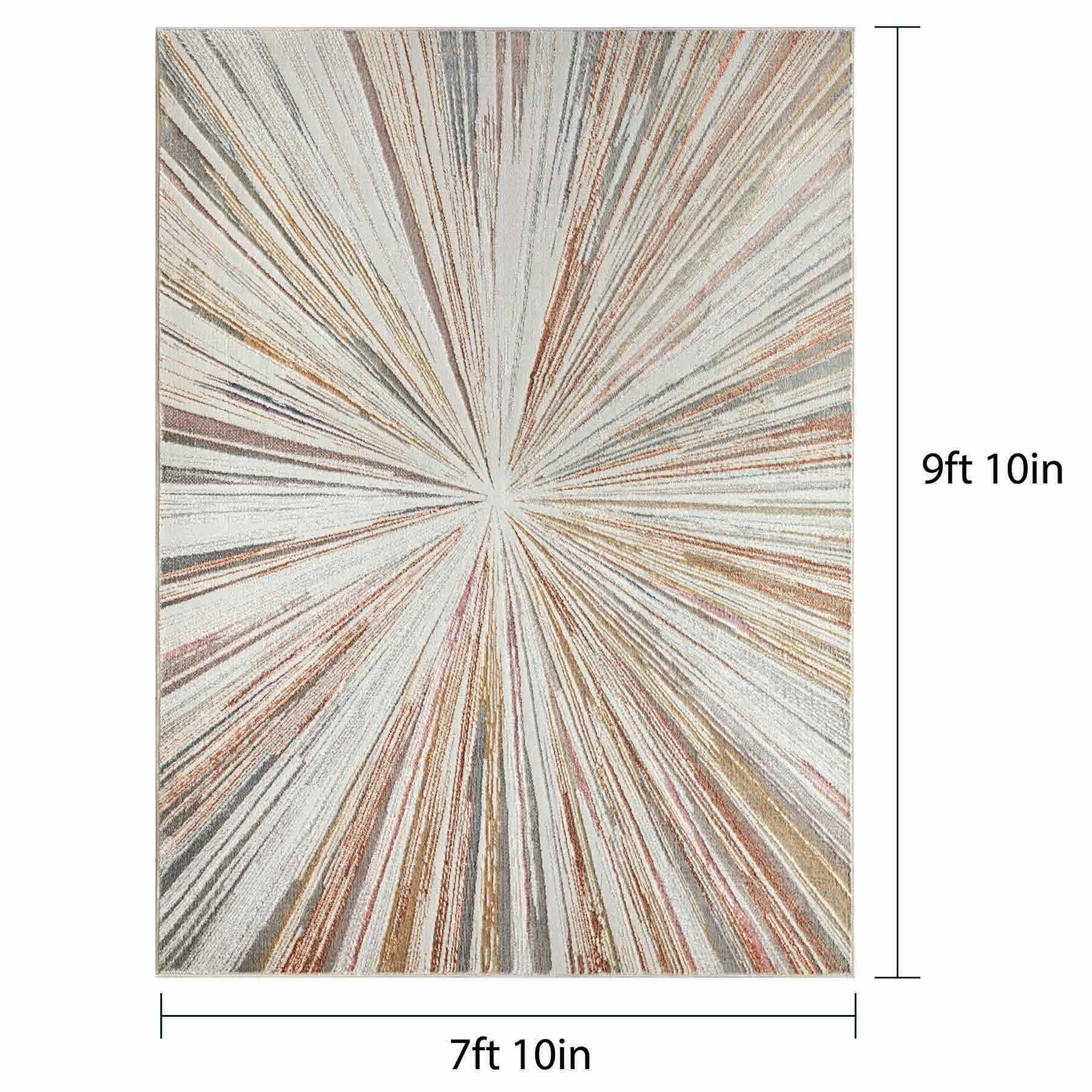 (B872) Crestline Neutral & Grey Abstract Burst Area Rug, 8x10