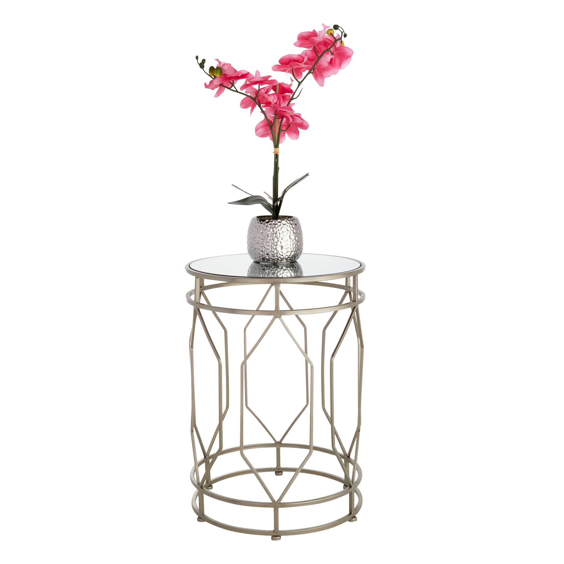 Providence Silver Metal Quatrefoil Nesting Table, Small