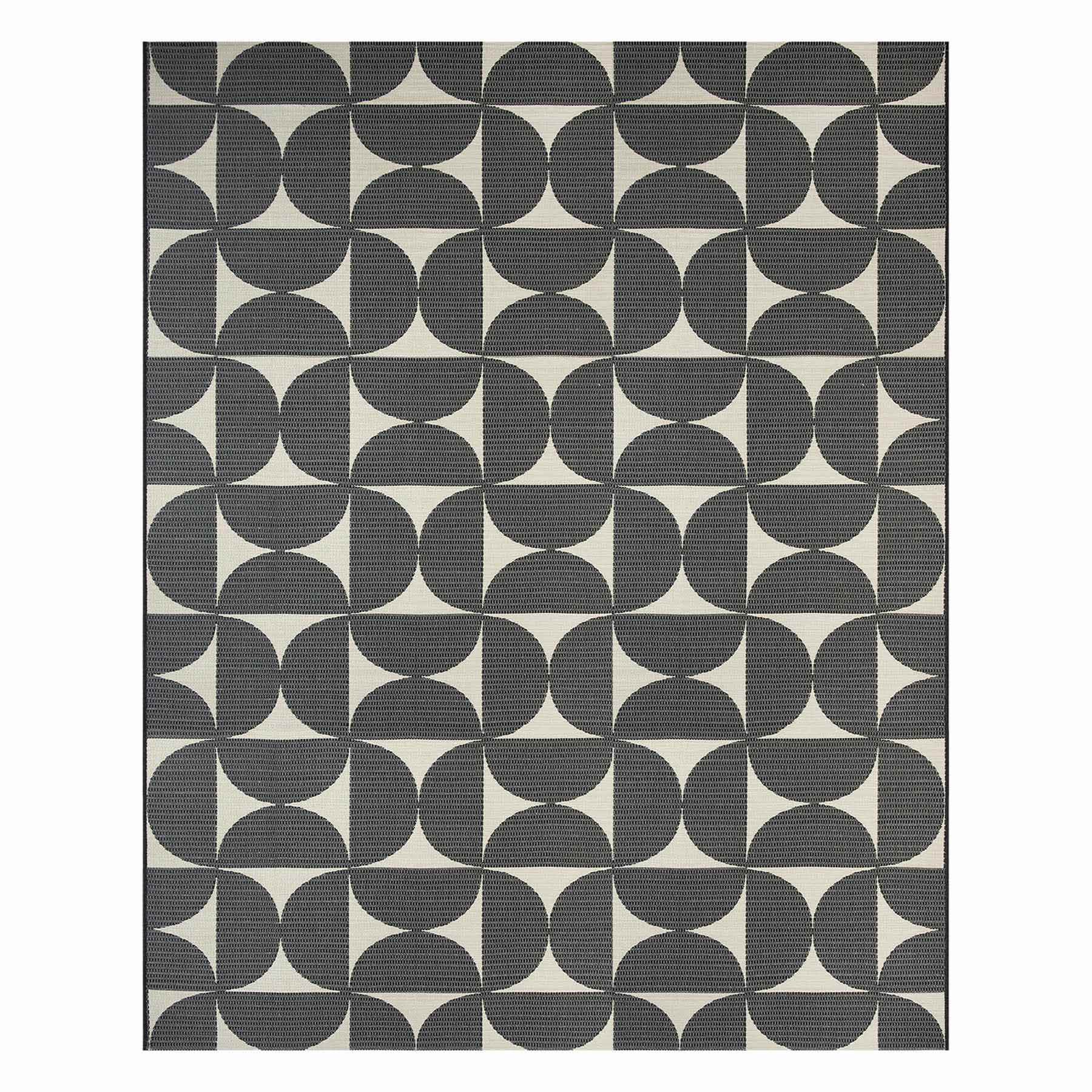 (E535) Crosby St. Black & White Geometric Outdoor Area Rug, 8x10