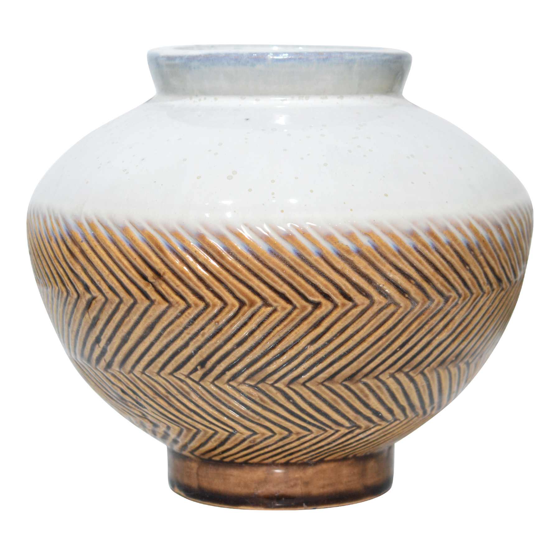 Cream & Brown Ceramic Decorative Vase, 7.3"