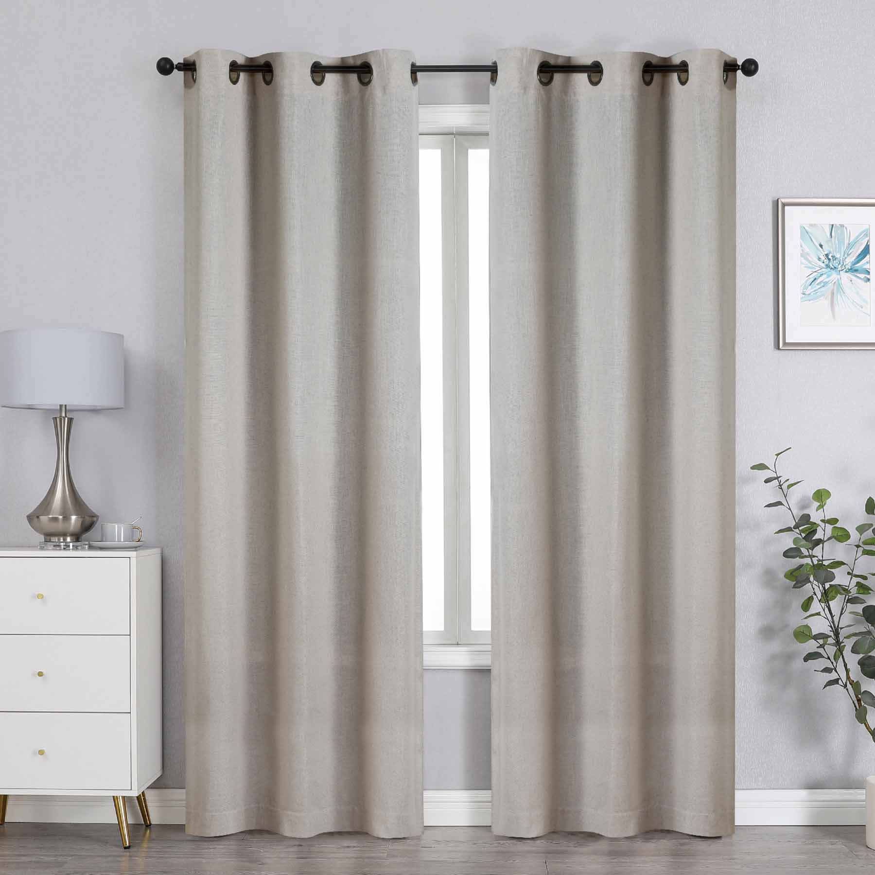 Natural Linen Blend Light Filtering Grommet Curtain Panel, 84"