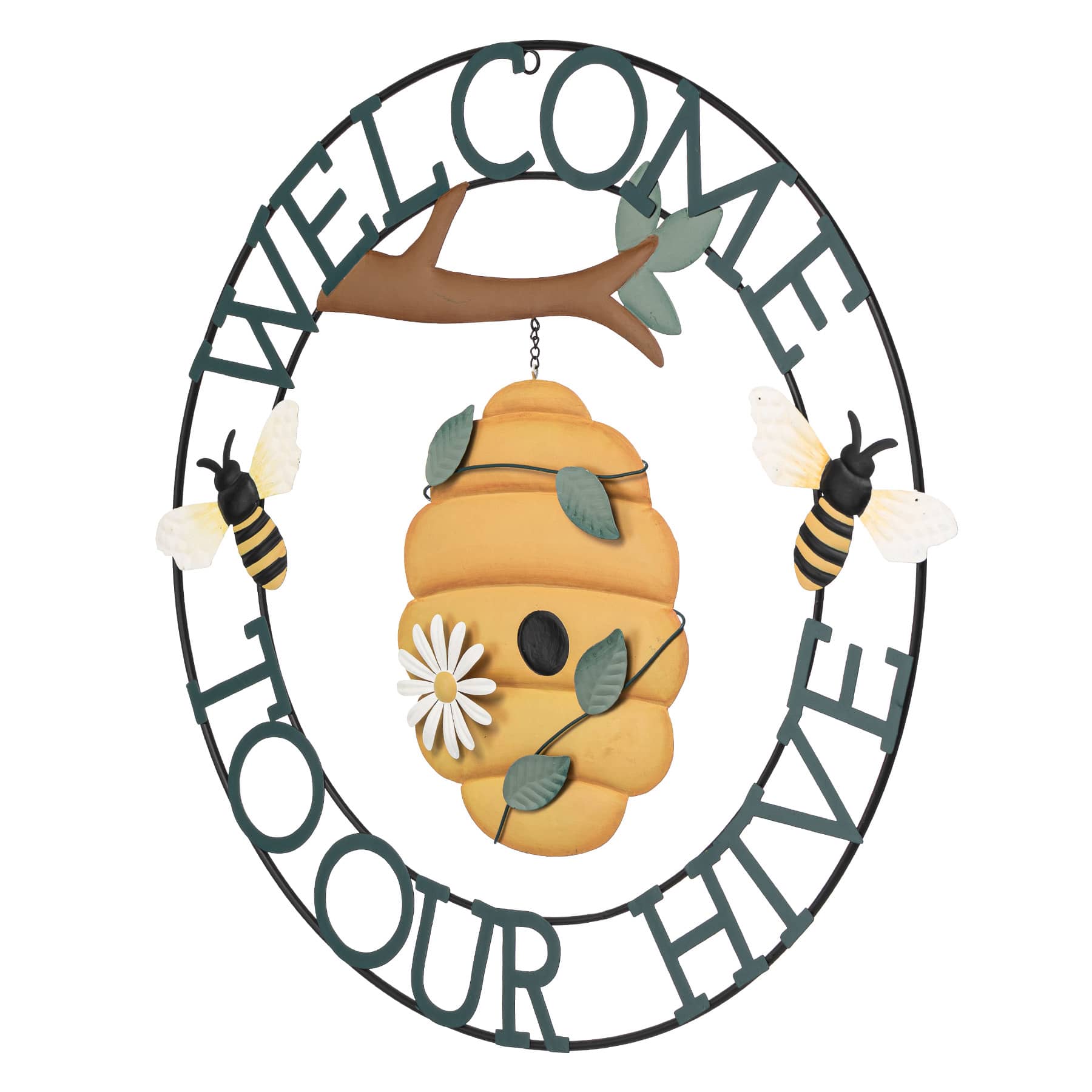 Honeybloom Welcome to Our Hive Metal Outdoor Wall Sign, 23"
