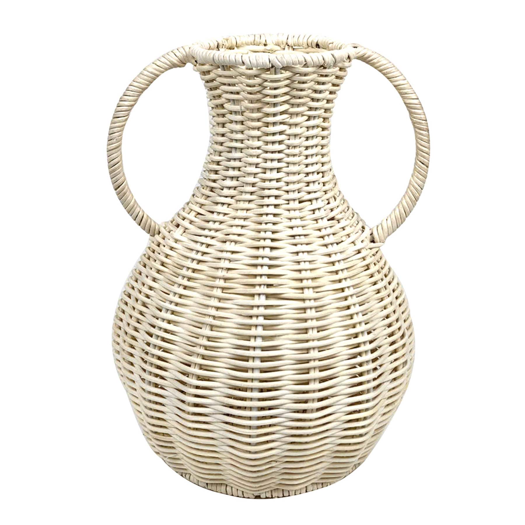 White Woven Rattan Vase, 10"