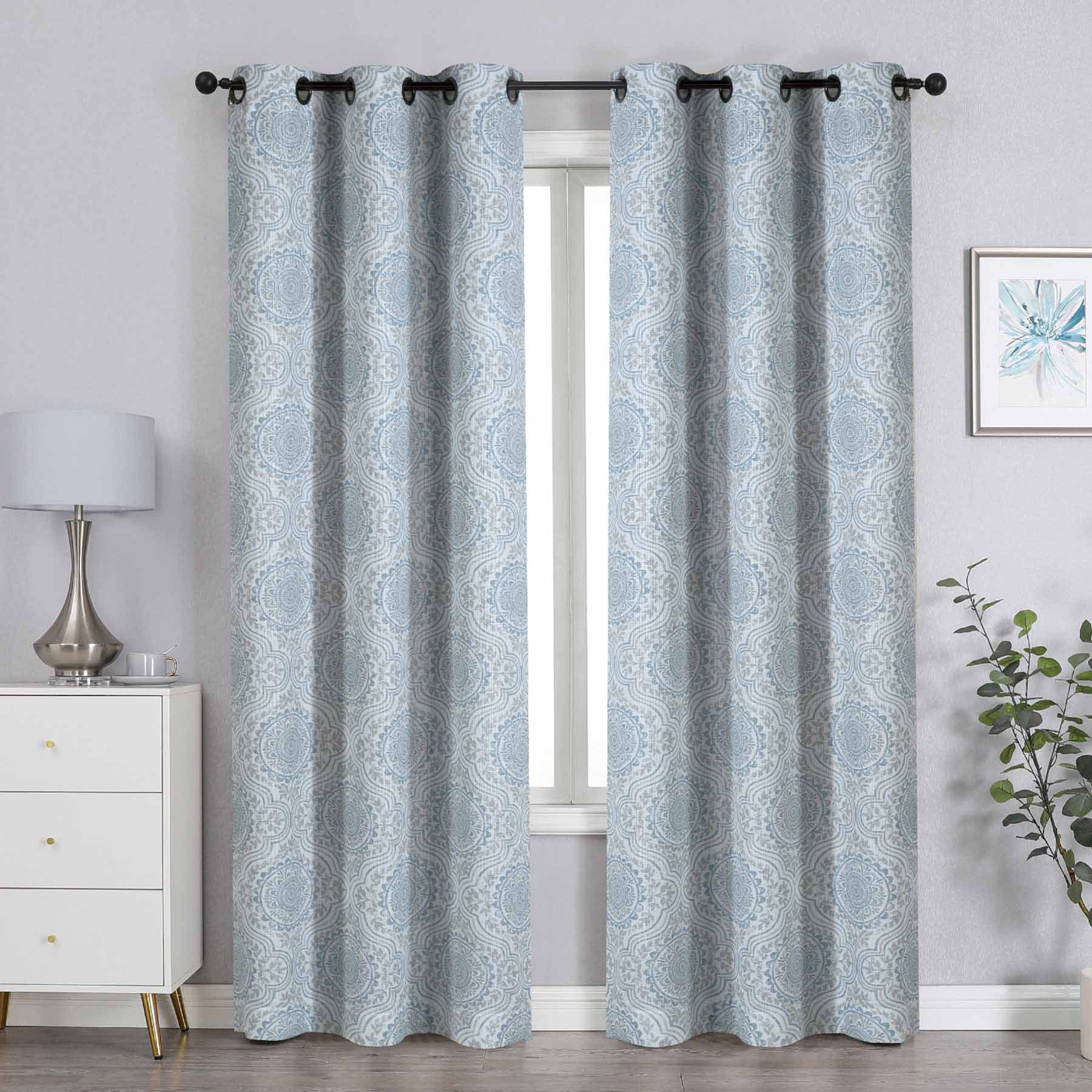 Green Medallion Light Filtering Grommet Curtain Panel, 84"