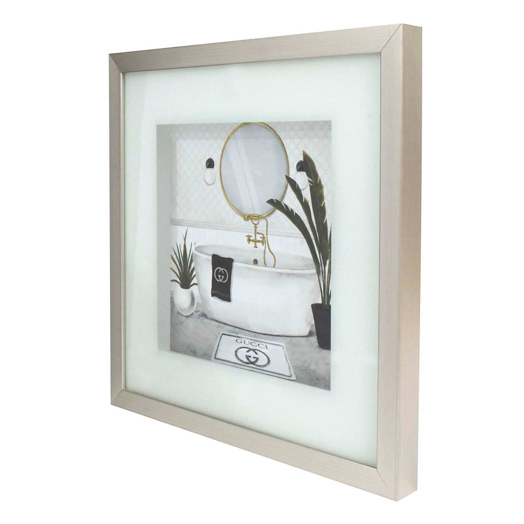 Glass Framed Bath Print Wall Art, 13"